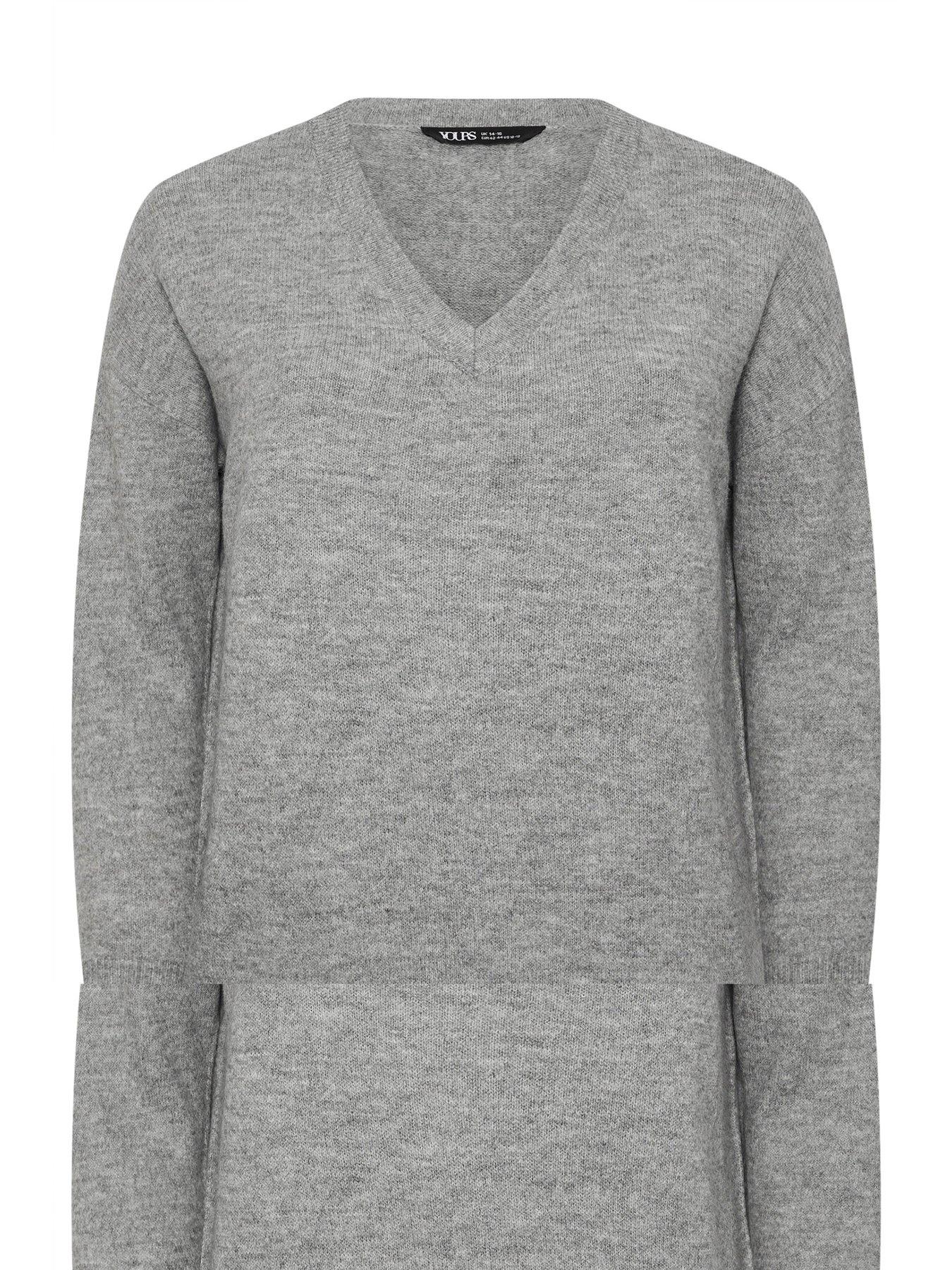 Image 5 of 5 of Yours Curve V Neck Soft Touch Jumper - Grey