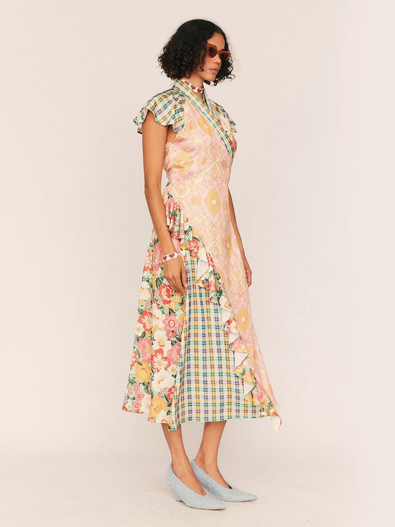 Image 3 of 4 of Summery Leni Spliced Print Wrap Dress - Multi