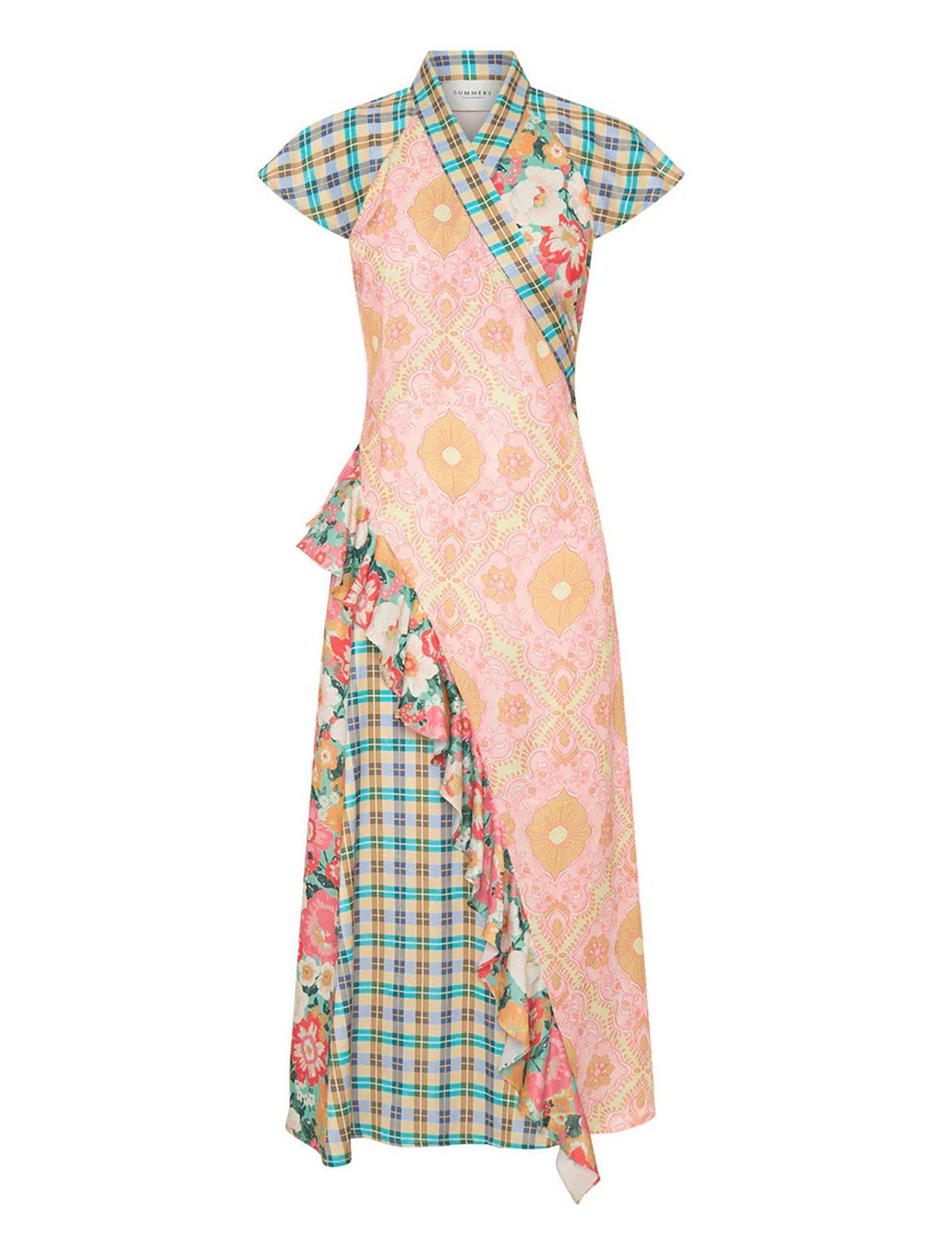 Image 4 of 4 of Summery Leni Spliced Print Wrap Dress - Multi