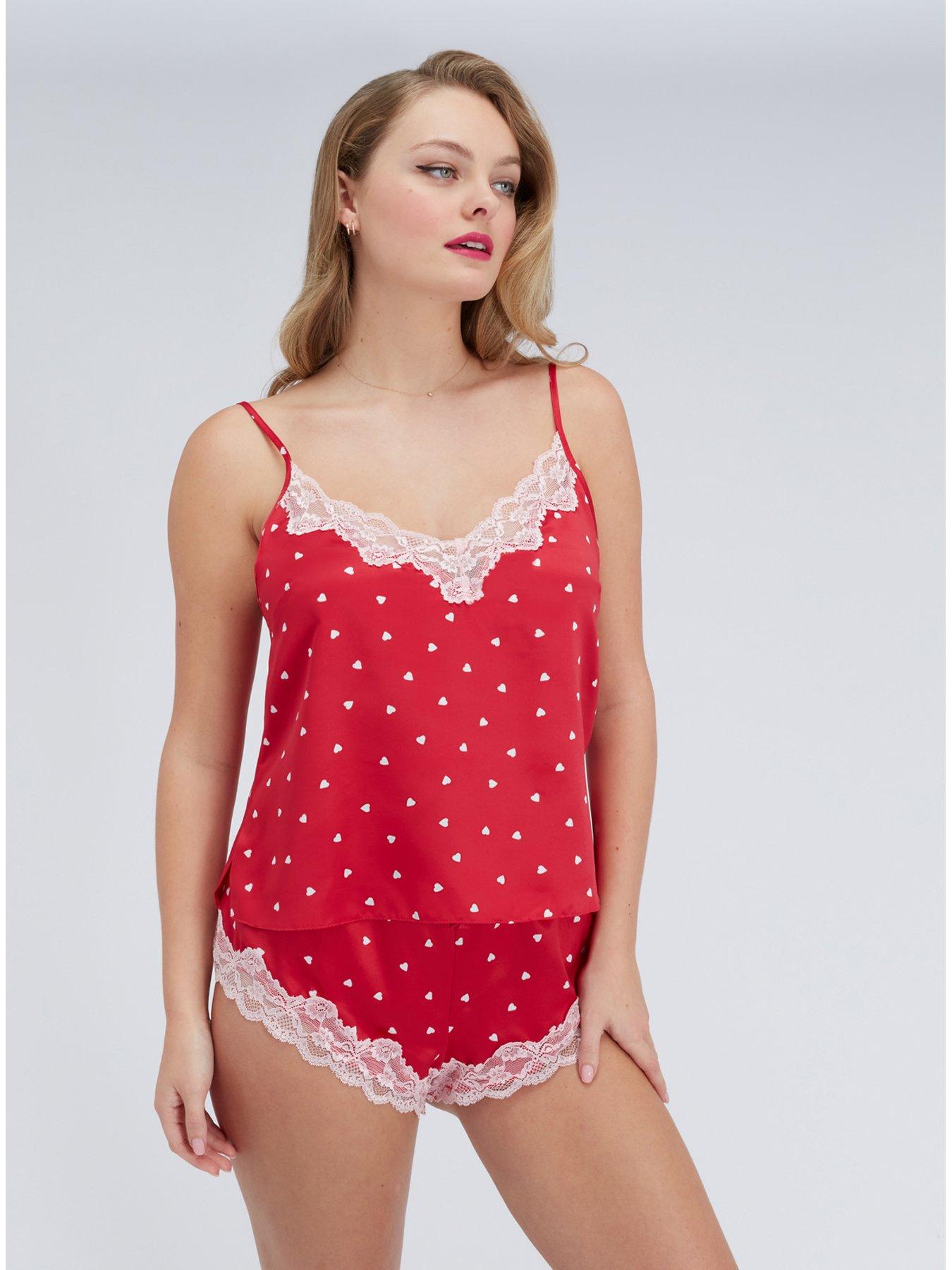 Image 3 of 5 of Boux Avenue Amelia Heart Satin Cami Set - Red