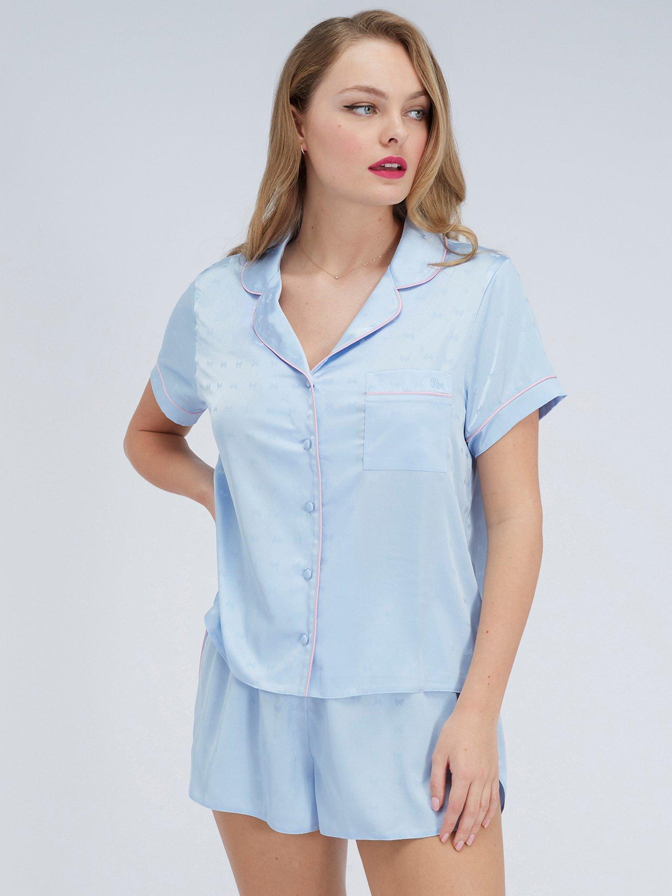 Image 1 of 7 of Boux Avenue Bow Satin Short Pyjama Set - Blue