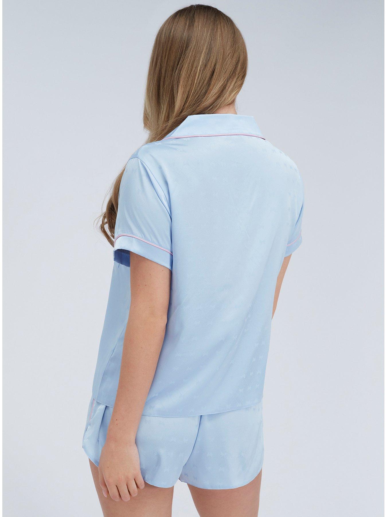Image 2 of 7 of Boux Avenue Bow Satin Short Pyjama Set - Blue