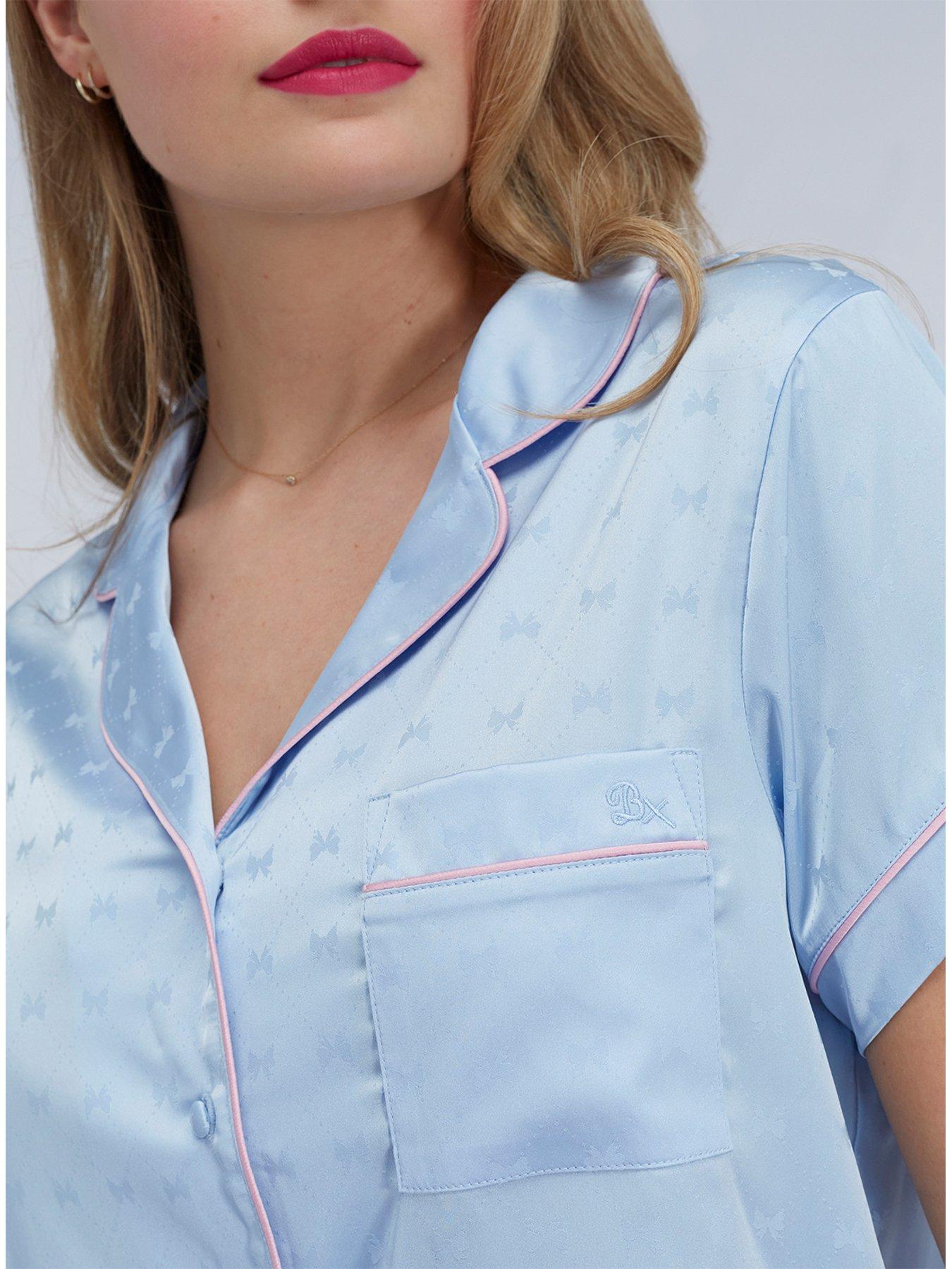 Image 5 of 7 of Boux Avenue Bow Satin Short Pyjama Set - Blue