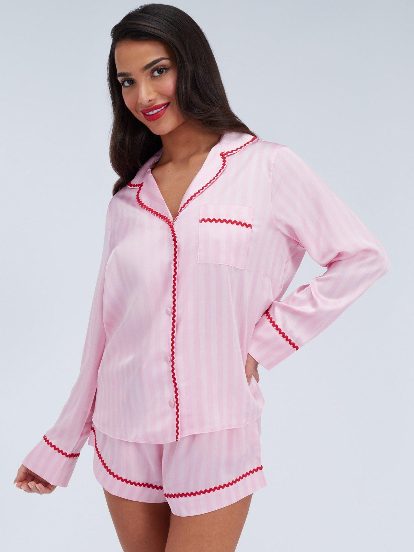 Boux Avenue: Stripe Satin Short Pyjama Set - Pink