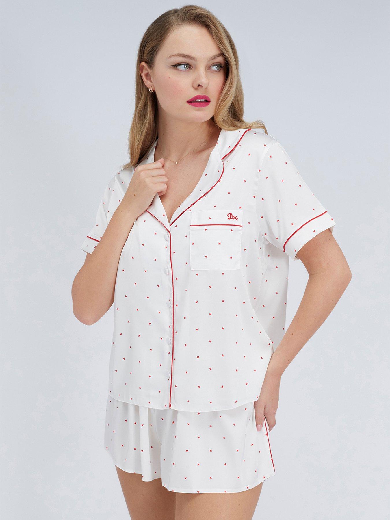 Boux Avenue Heart Satin Short Pj Set - White
