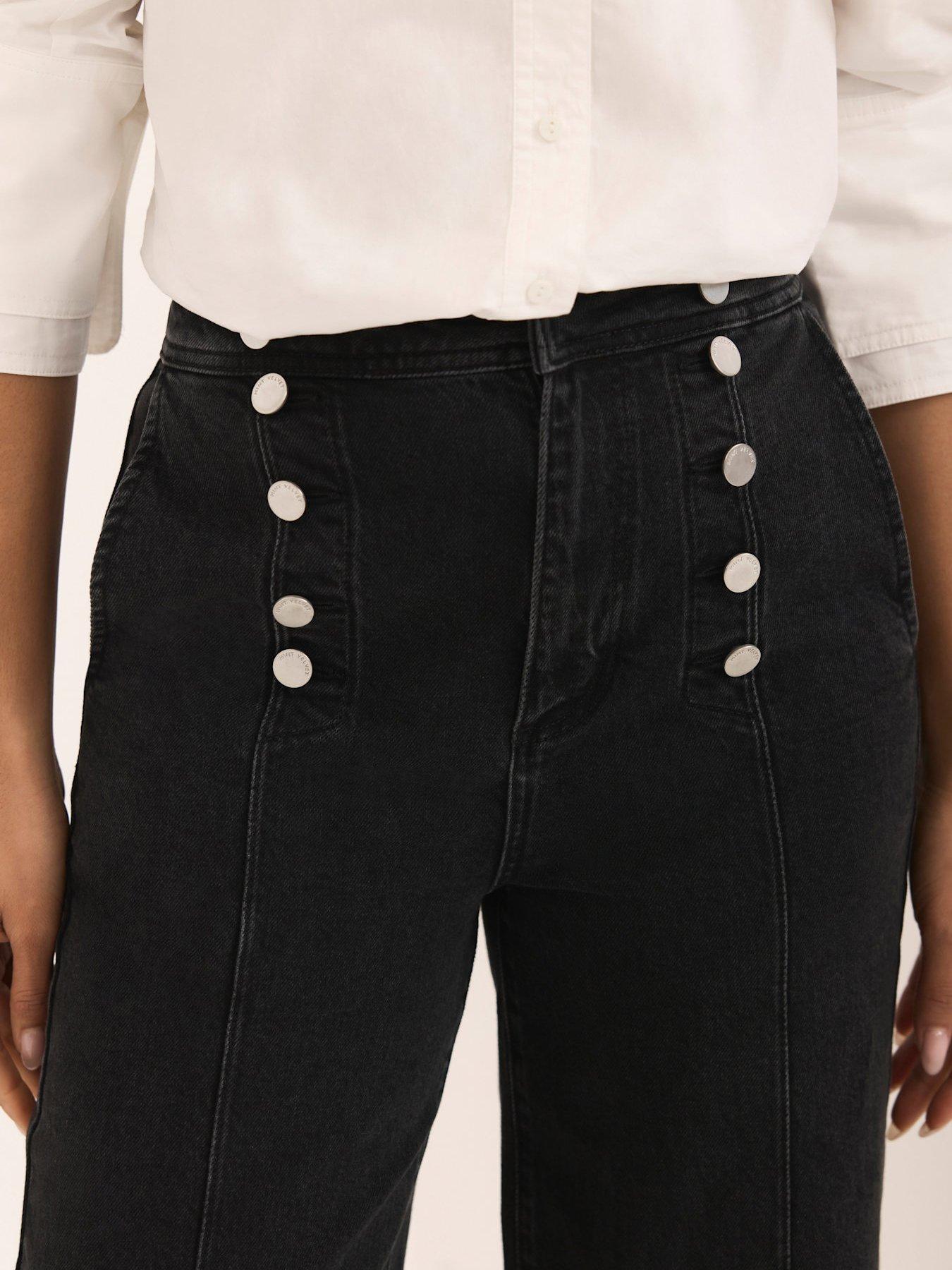 Image 2 of 7 of Mint Velvet Button Front Wide Jeans - Black