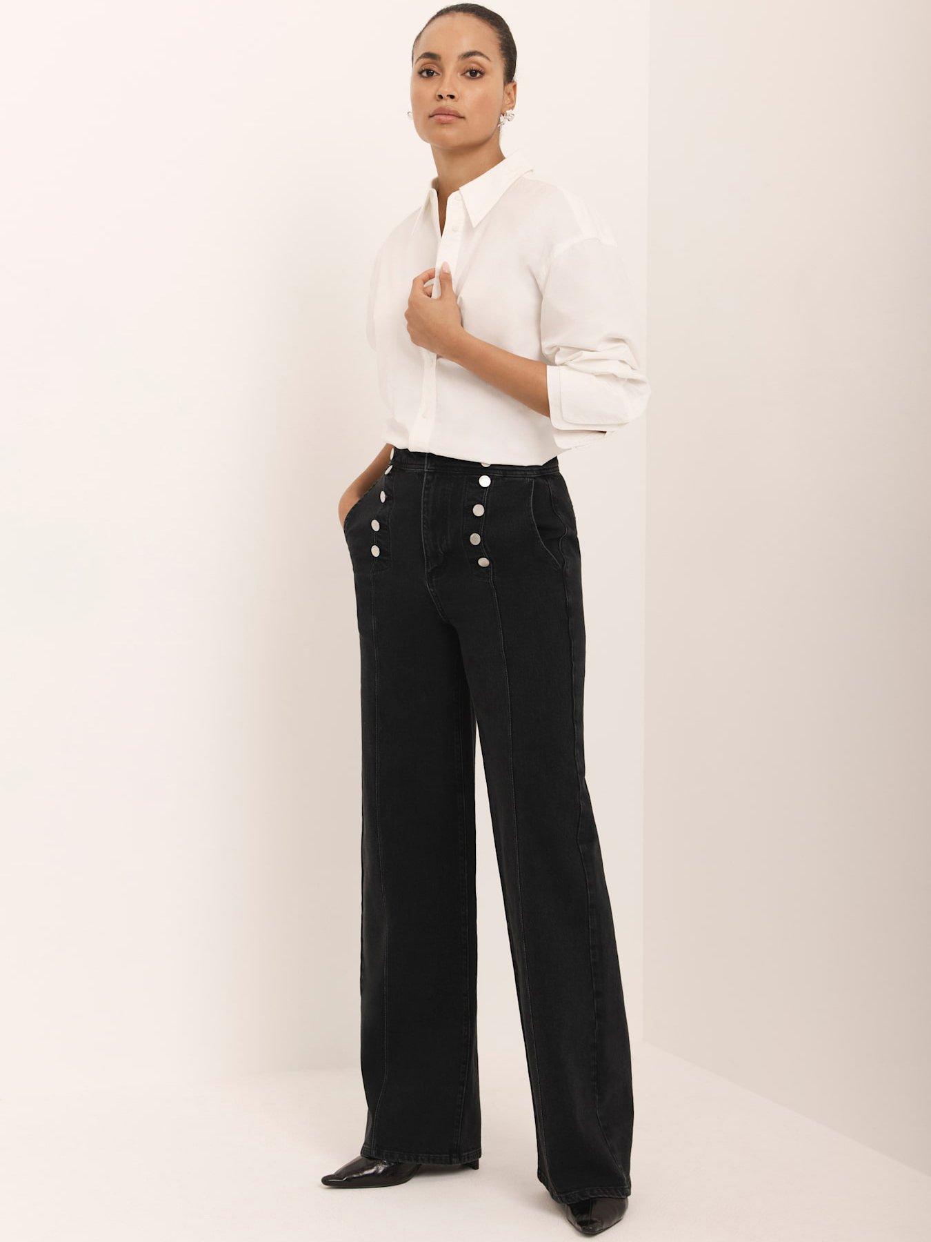 Image 4 of 7 of Mint Velvet Button Front Wide Jeans - Black