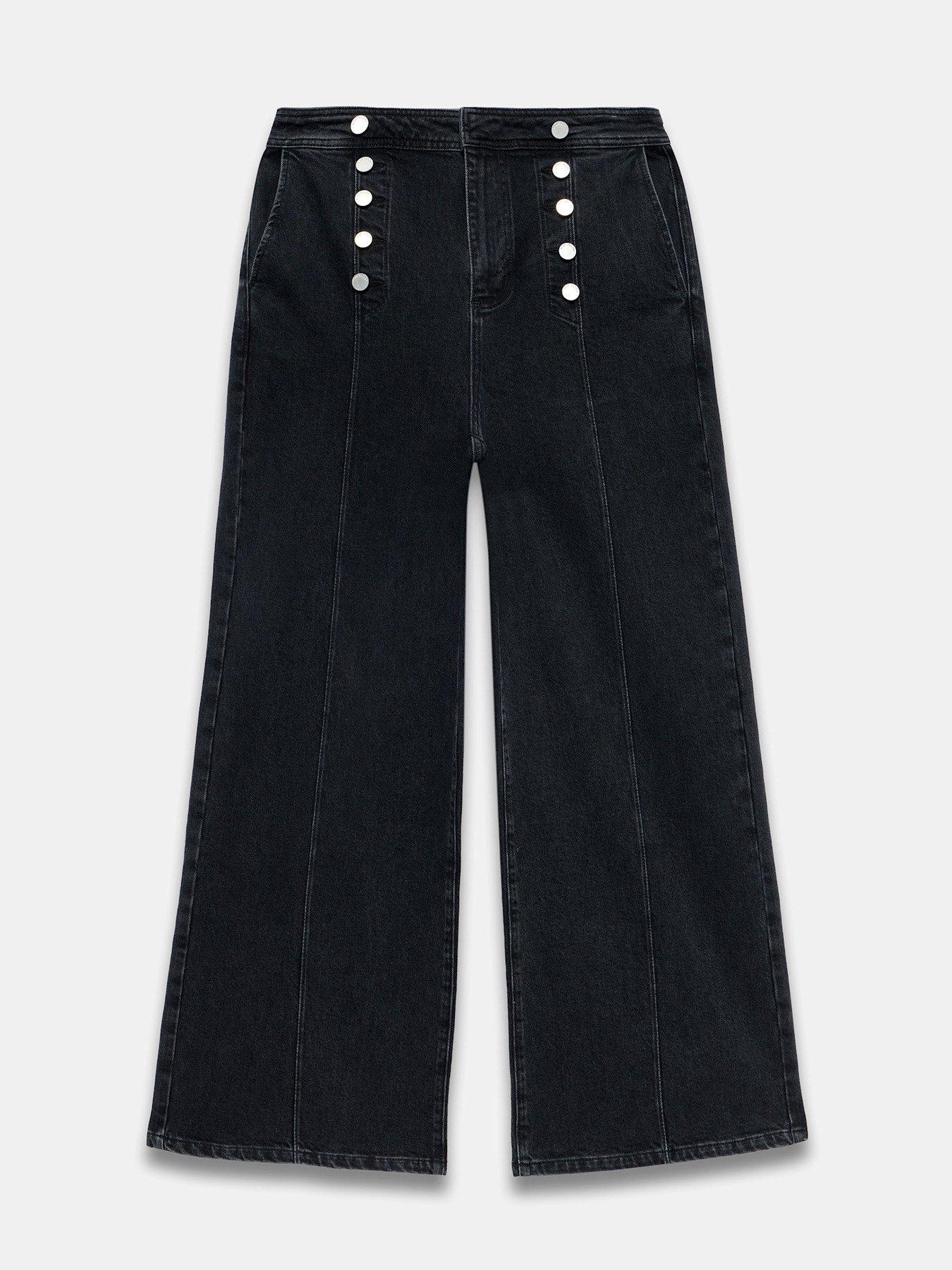 Image 6 of 7 of Mint Velvet Button Front Wide Jeans - Black