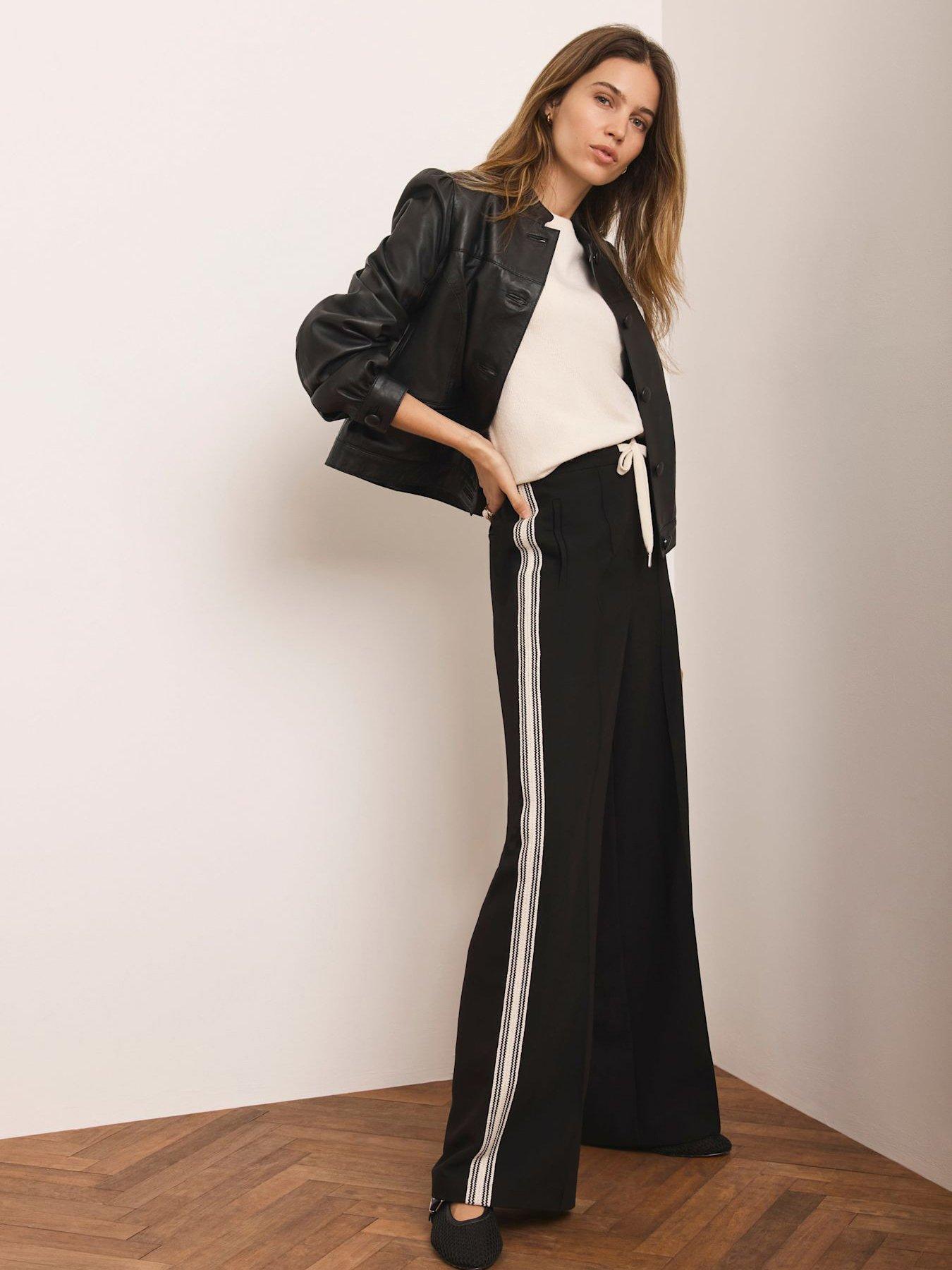 Mint Velvet Crochet Side Stripe Wide Trousers - Black