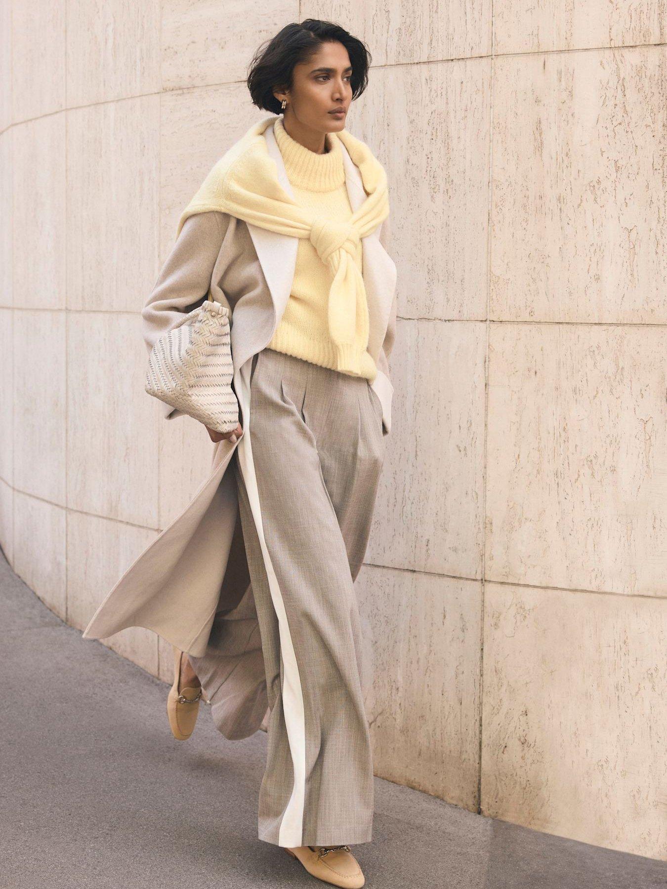 Mint Velvet Taupe Wide Leg Blocked Trousers - Brown