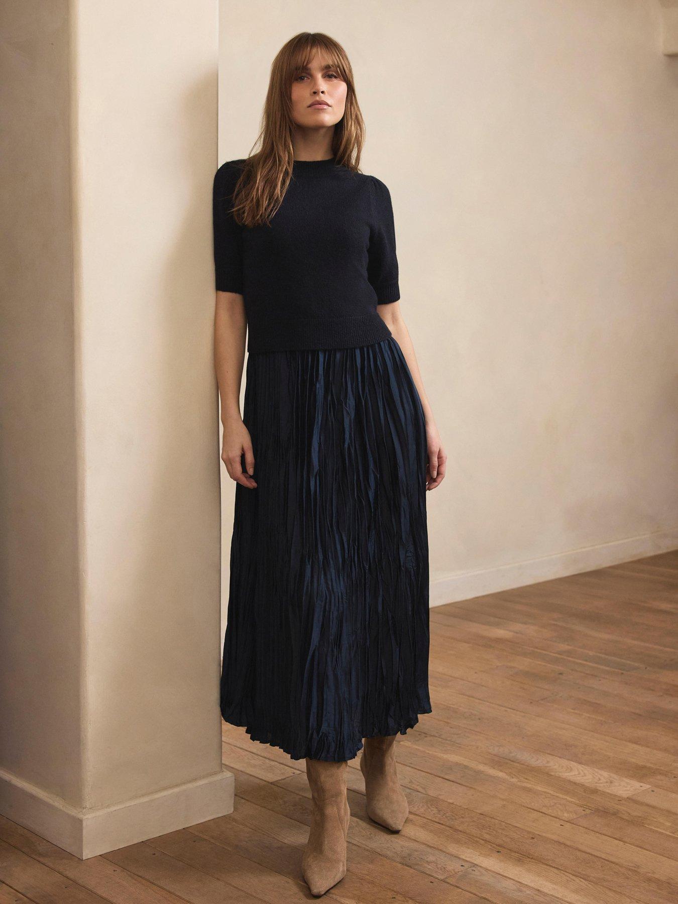 Mint Velvet Knit Mix Puff Sleeve Maxi Dress - Navy