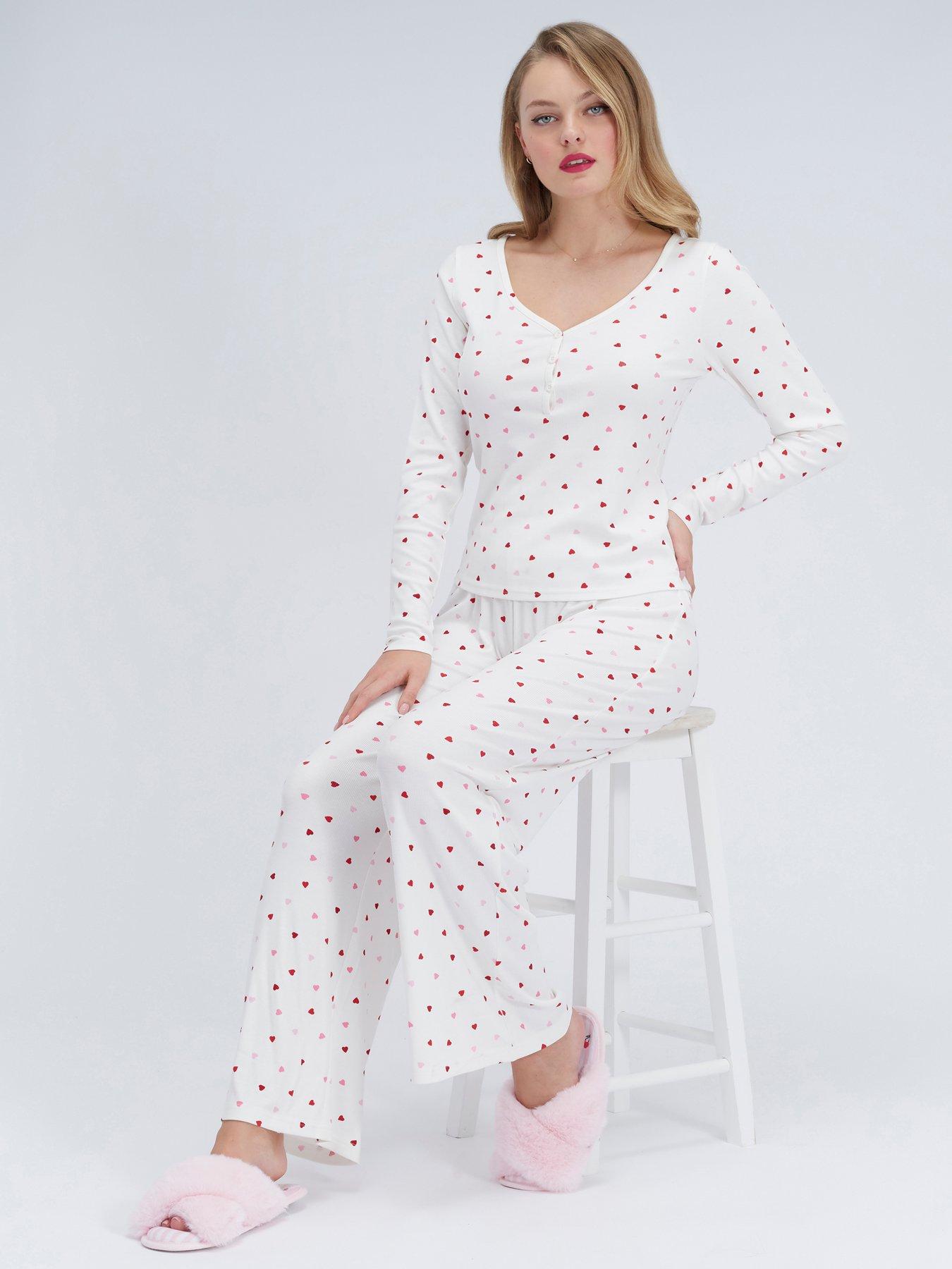 Boux Avenue Heart Rib Modal Pyjama Set - Ivory Mix - White