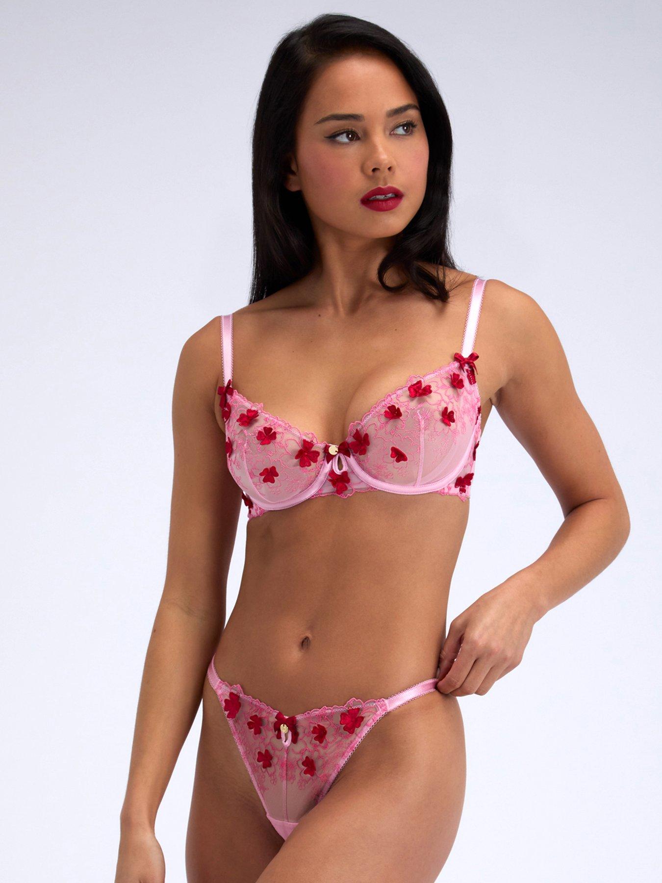 Image 4 of 4 of Boux Avenue Vivienne Embroidered Thong - Pink