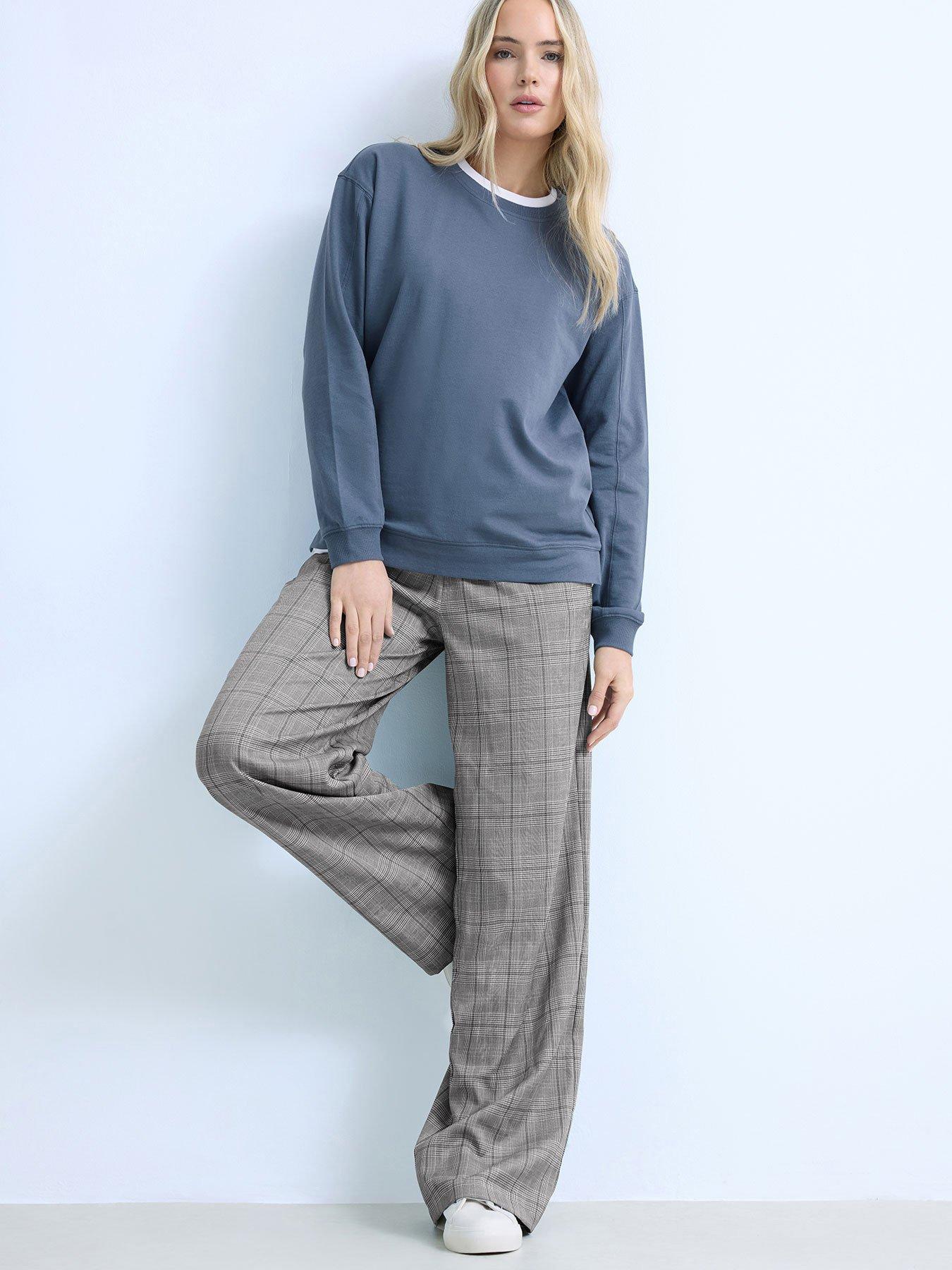 Long Tall Sally Check Wide Leg Trousers 34" - Grey