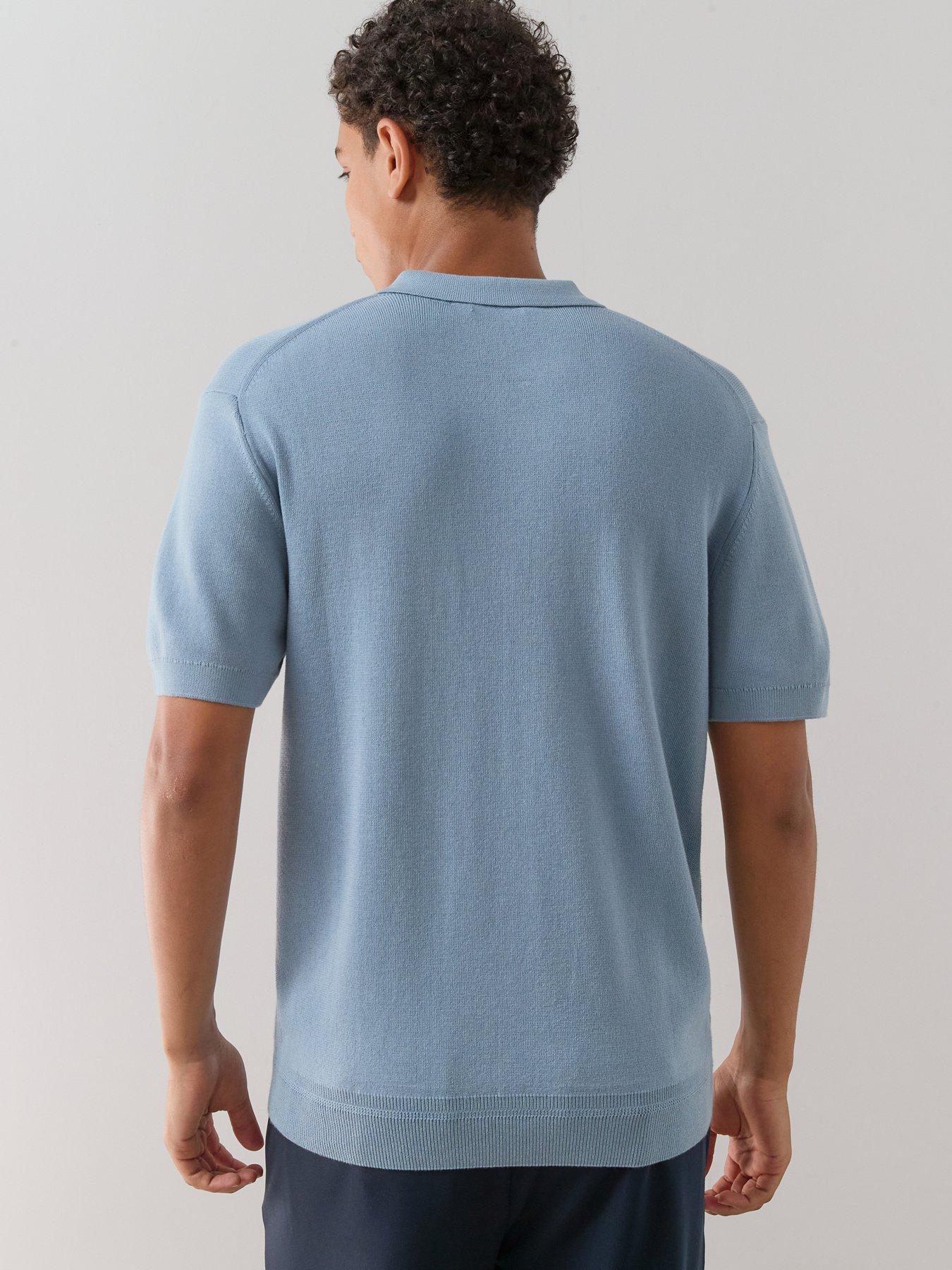 Image 2 of 7 of The Very Collection Cotton Rich Short Sleeve Zip Neck Polo Shirt&nbsp;- Blue