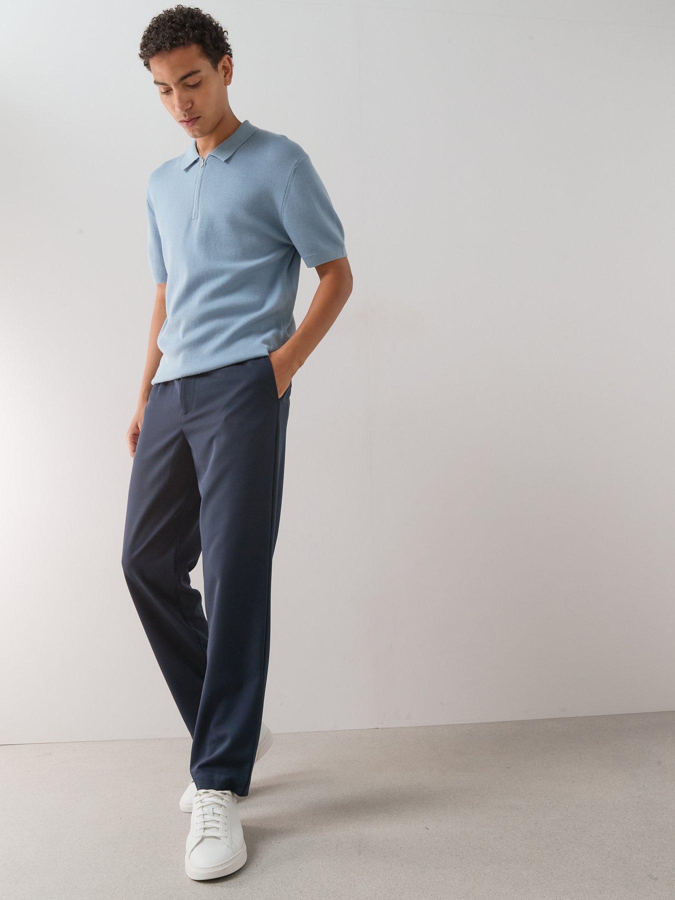 Image 3 of 7 of The Very Collection Cotton Rich Short Sleeve Zip Neck Polo Shirt&nbsp;- Blue