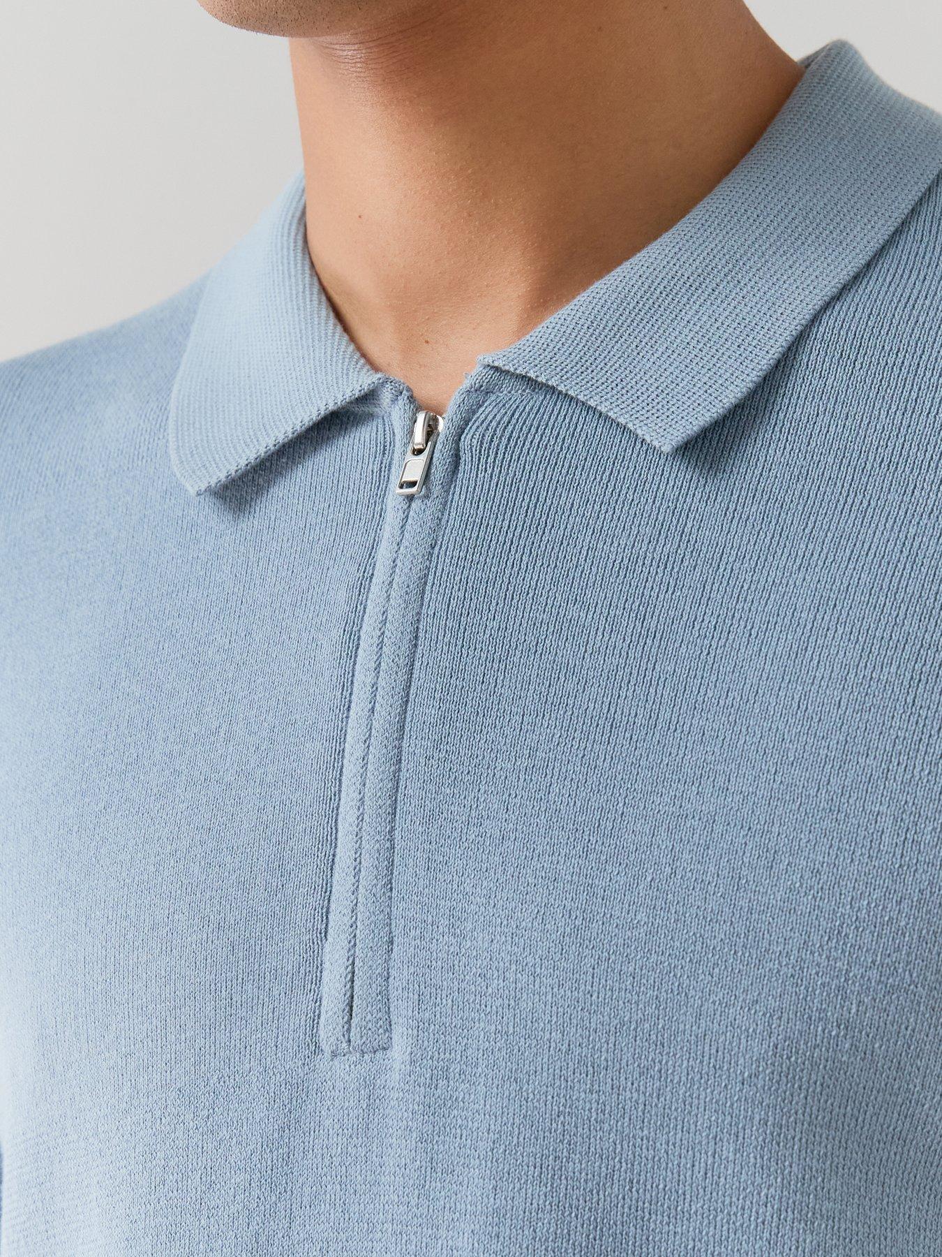 Image 4 of 7 of The Very Collection Cotton Rich Short Sleeve Zip Neck Polo Shirt&nbsp;- Blue