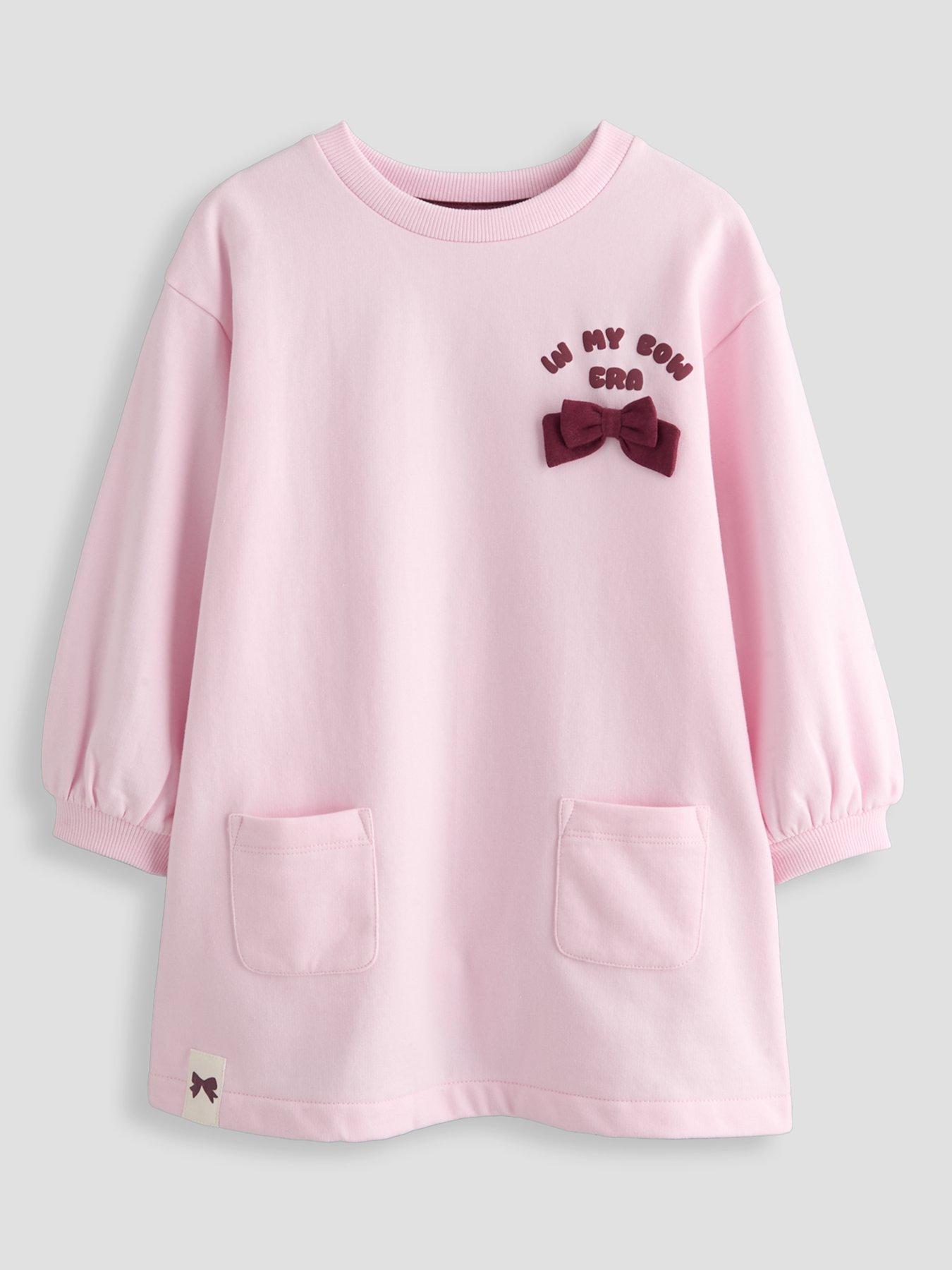 The Very Collection Girls Sweater Dress with Bow Applique and Pockets - Pink