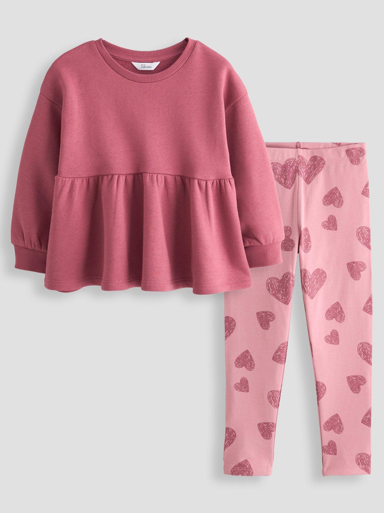 Image 1 of 5 of The Very Collection Girls Peplum Heart Print Sweatshirt And Legging Set (9 months - 7 years) - Pink