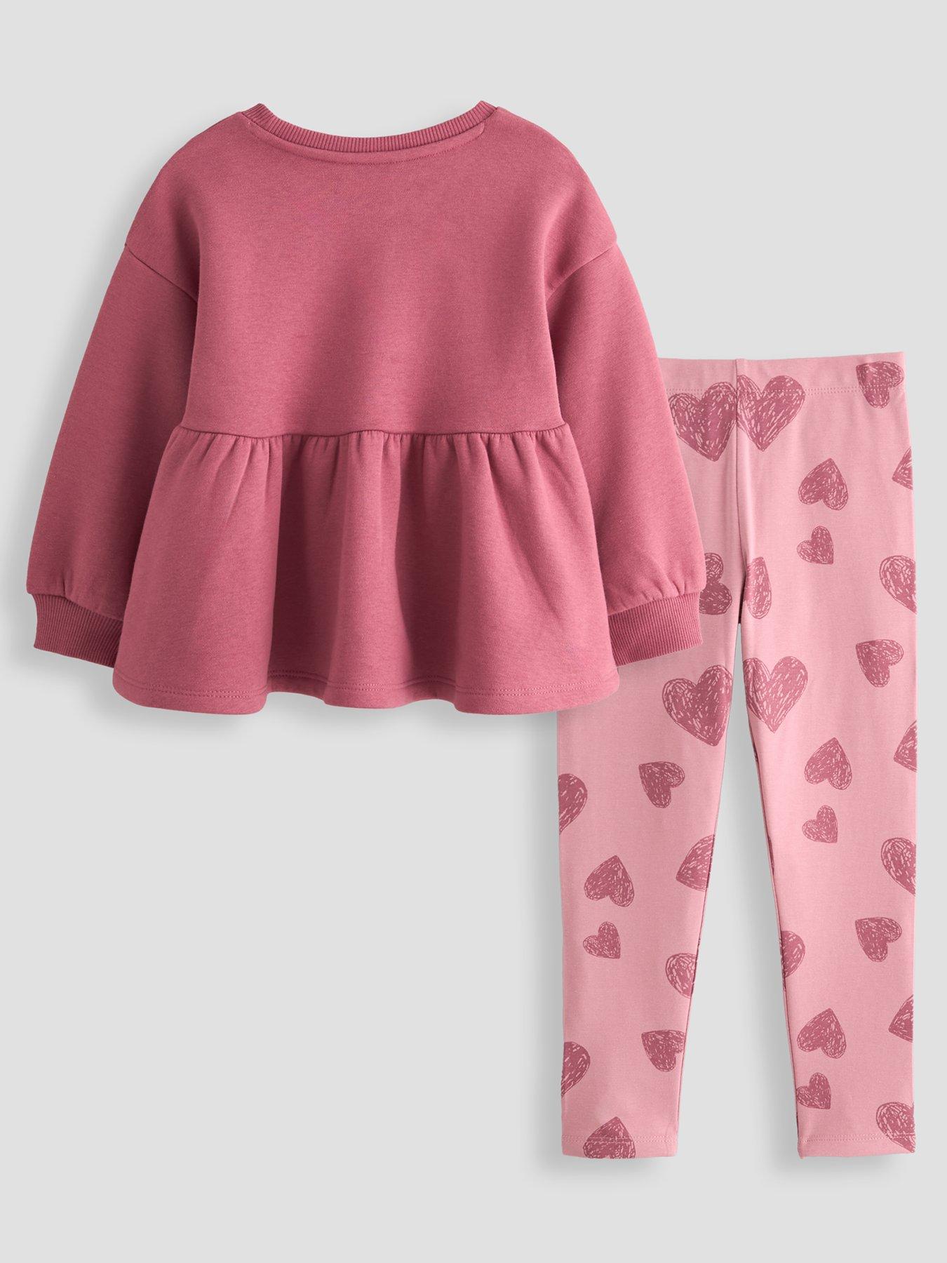 Image 2 of 5 of The Very Collection Girls Peplum Heart Print Sweatshirt And Legging Set (9 months - 7 years) - Pink