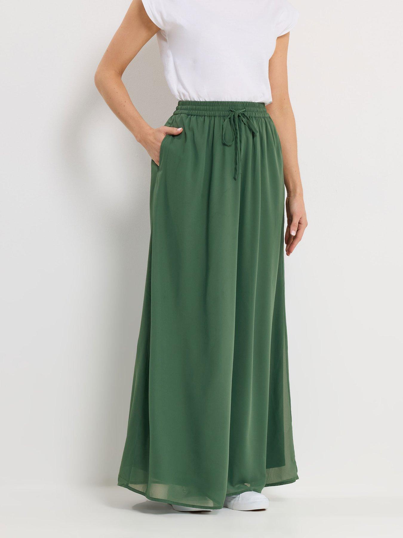 Image 1 of 5 of Long Tall Sally Tie Waist Maxi Skirt - Green