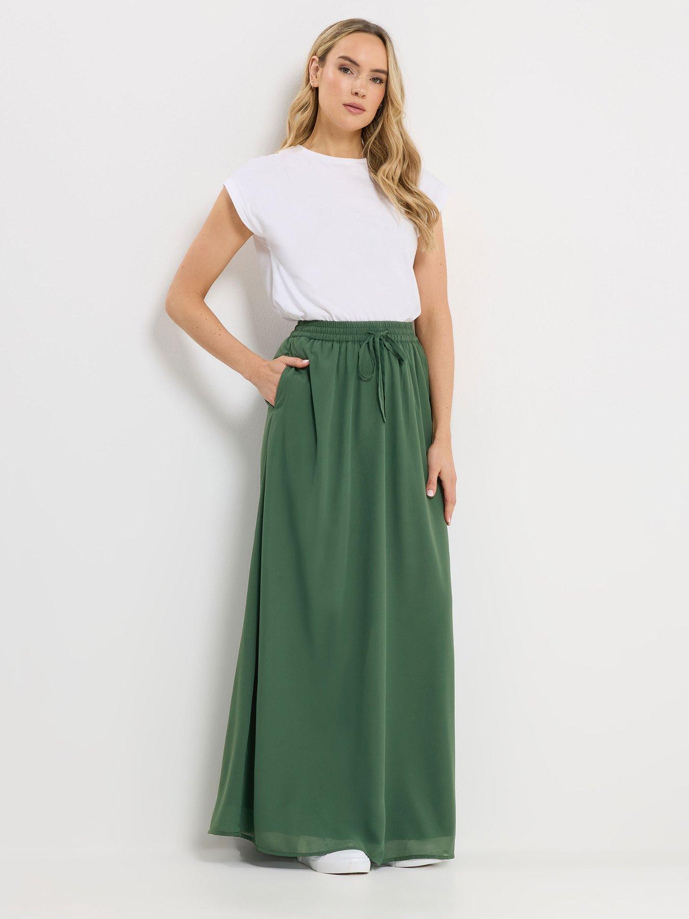 Image 3 of 5 of Long Tall Sally Tie Waist Maxi Skirt - Green