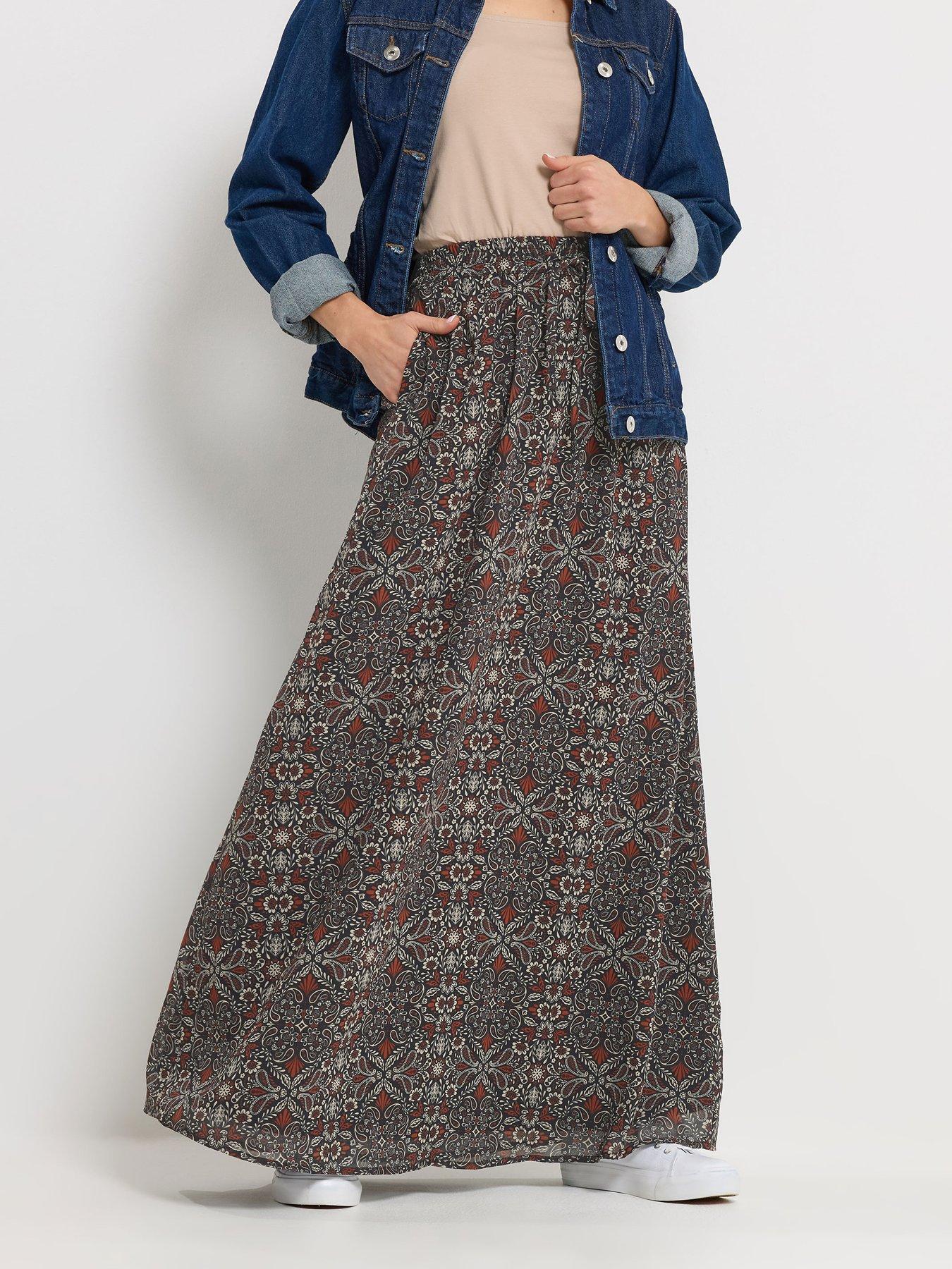 Image 1 of 5 of Long Tall Sally Boho Tie Waist Maxi Skirt - Black