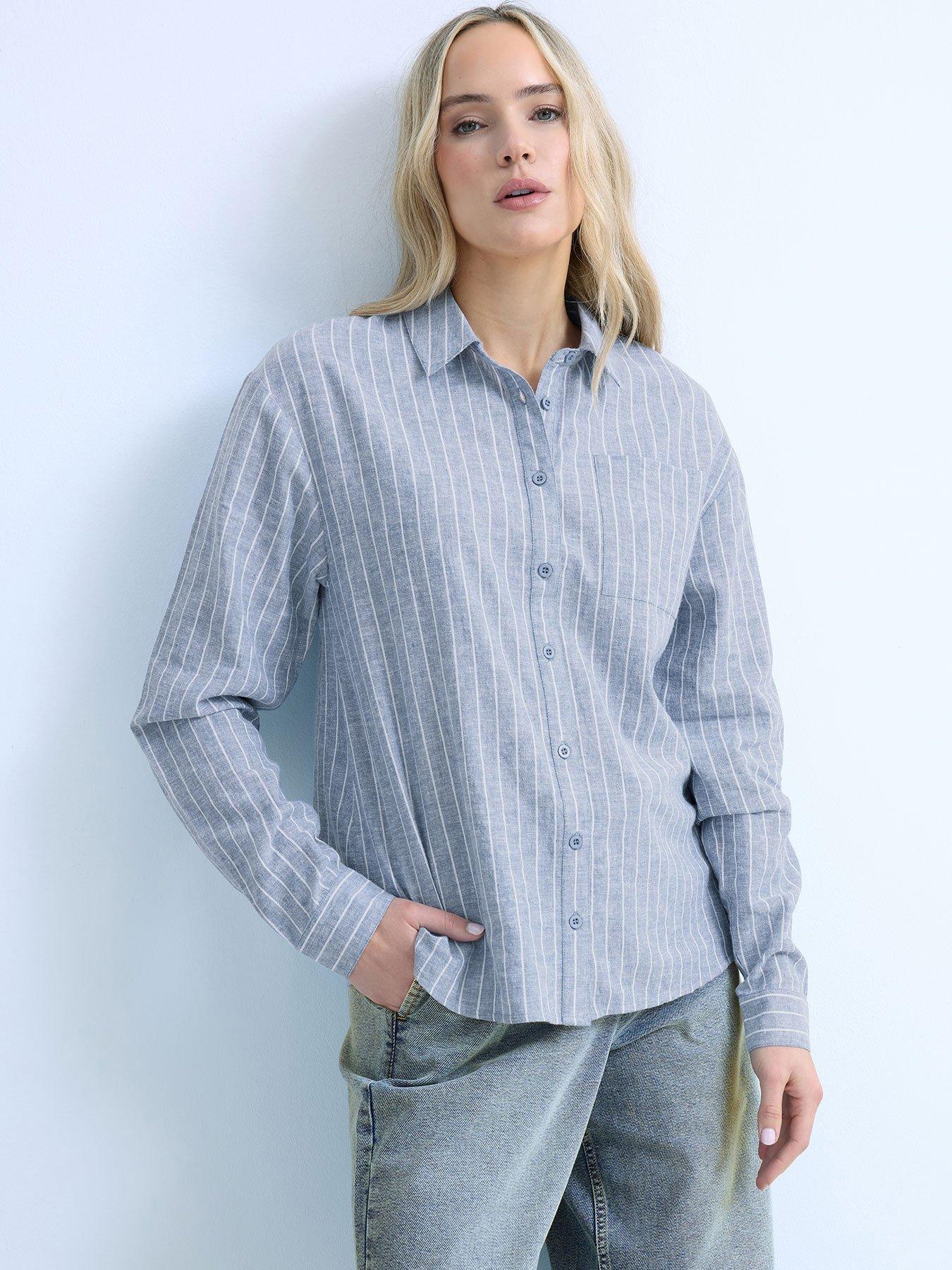 Long Tall Sally Tall Stripe Shirt, Blue, Size 18, Women