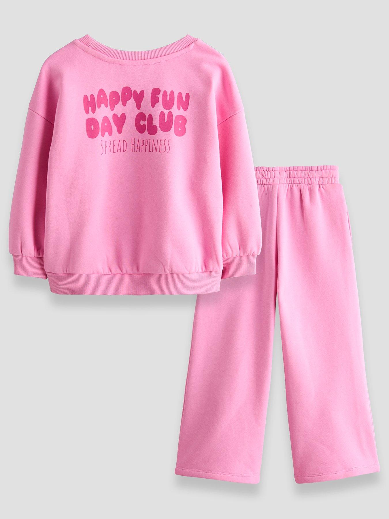 Image 2 of 5 of The Very Collection Girls Happy Fun Day Club Graphic Back Print Sweat Set - Pink