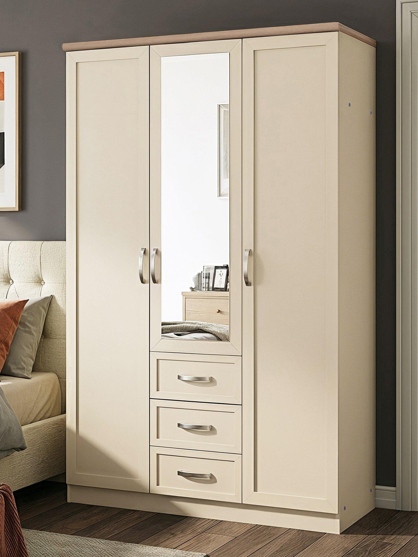 Image 1 of 7 of The Very Collection Camberley 3 Door 3 Drawer Mirrored Wardrobe - Oatmeal/Oak