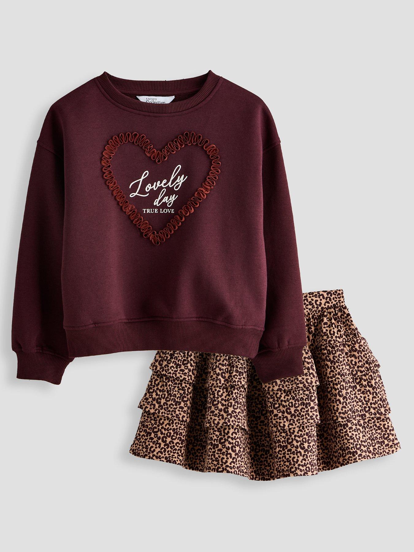 Image 1 of 5 of The Very Collection Girls' Sweatshirt Top &amp; Tiered Skirt Outfit Set (3 - 16 years) - Print