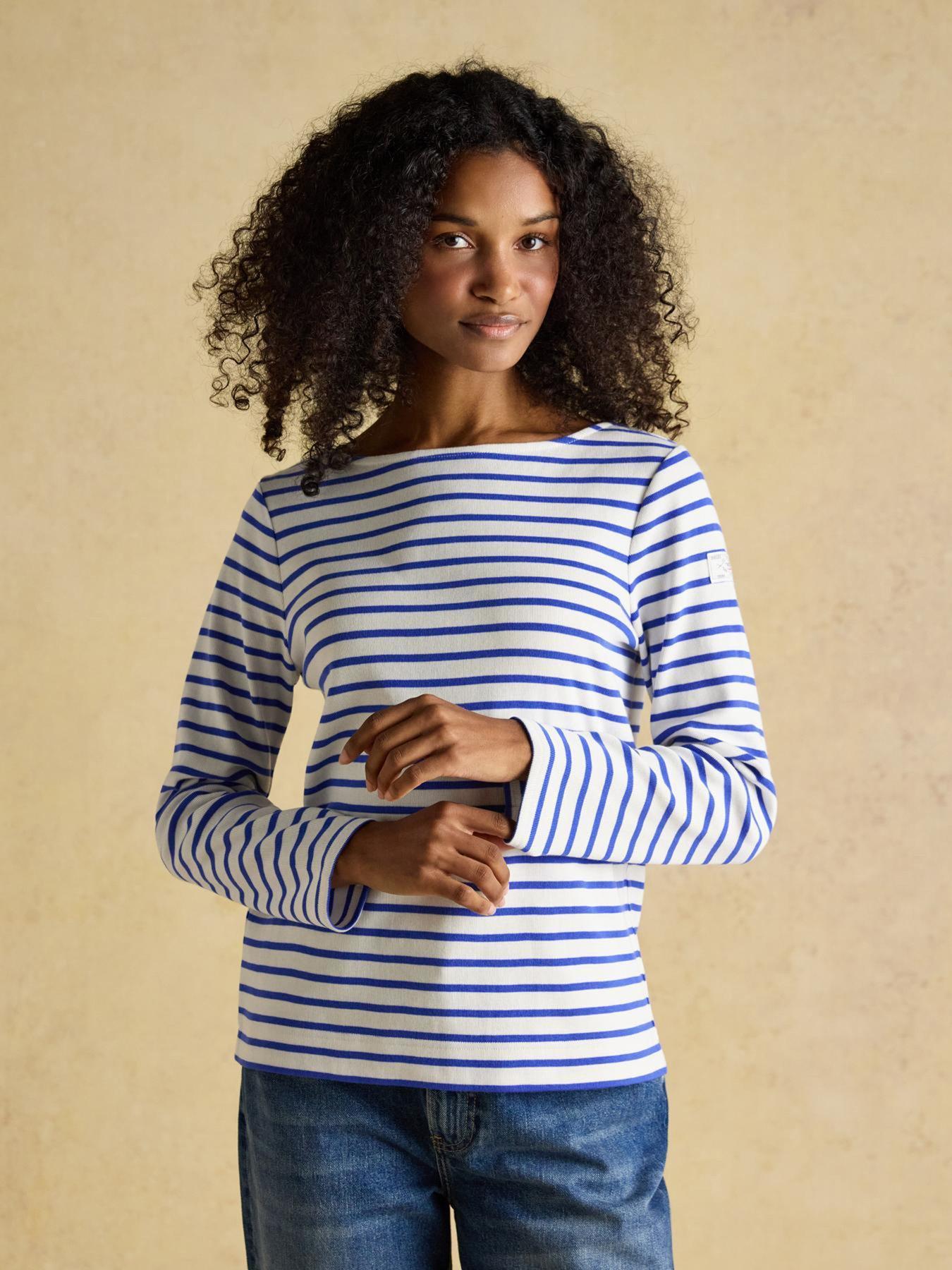 Joules Harbour Striped Boat Neck Long Sleeve Top - Blue | Very