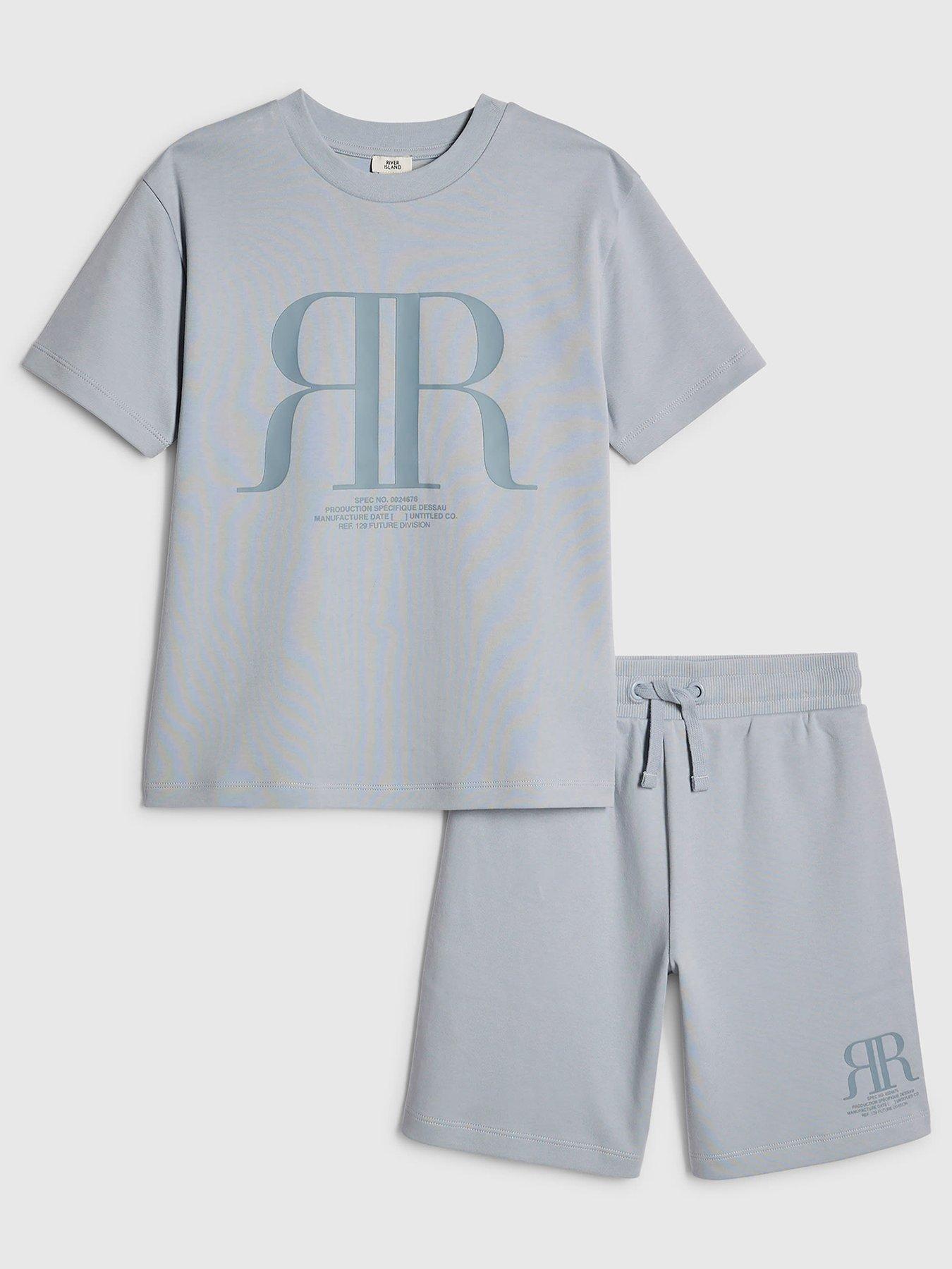 River Island Older Boys RR T-Shirt And Shorts Set - Blue