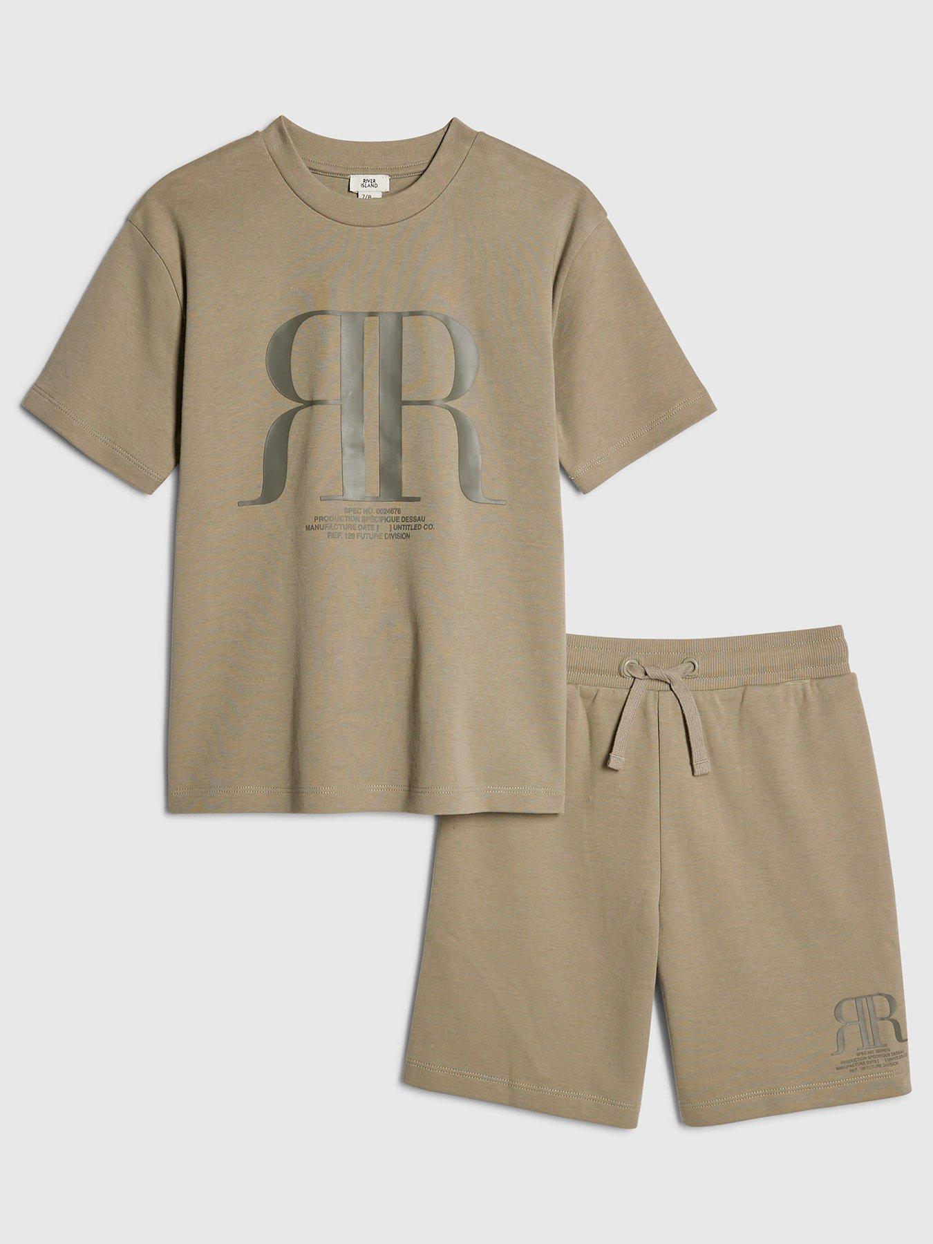 River Island Older Boys Rr T-Shirt And Shorts Set - Khaki