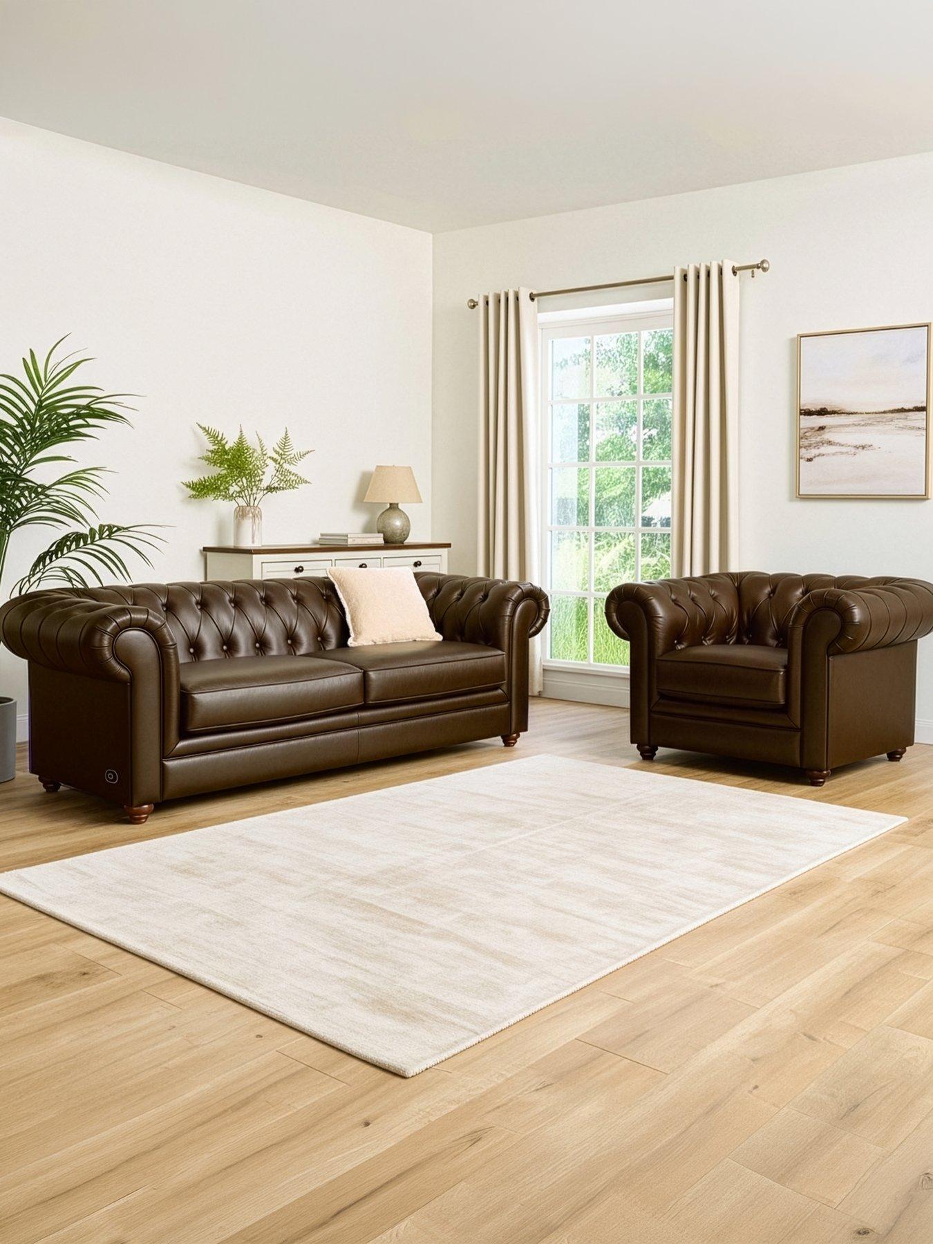 The Very Collection New Bakerfield Leather 3 Seater + Chair