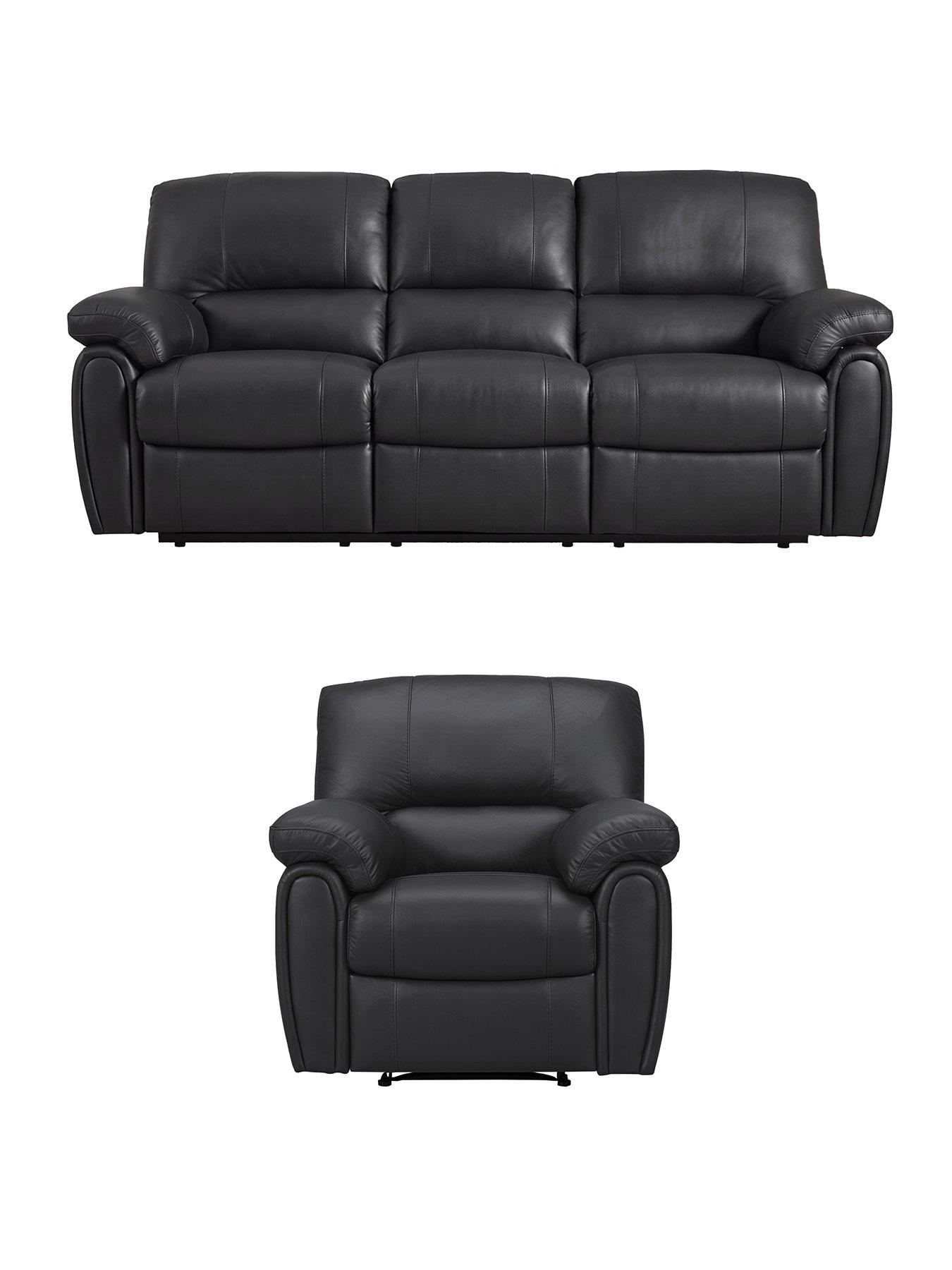 The Very Collection Leighton Leather/Faux Leather 3 Seater Manual Recliner and Armchair Set (Buy  &  SAVE!) - FSC® Certified