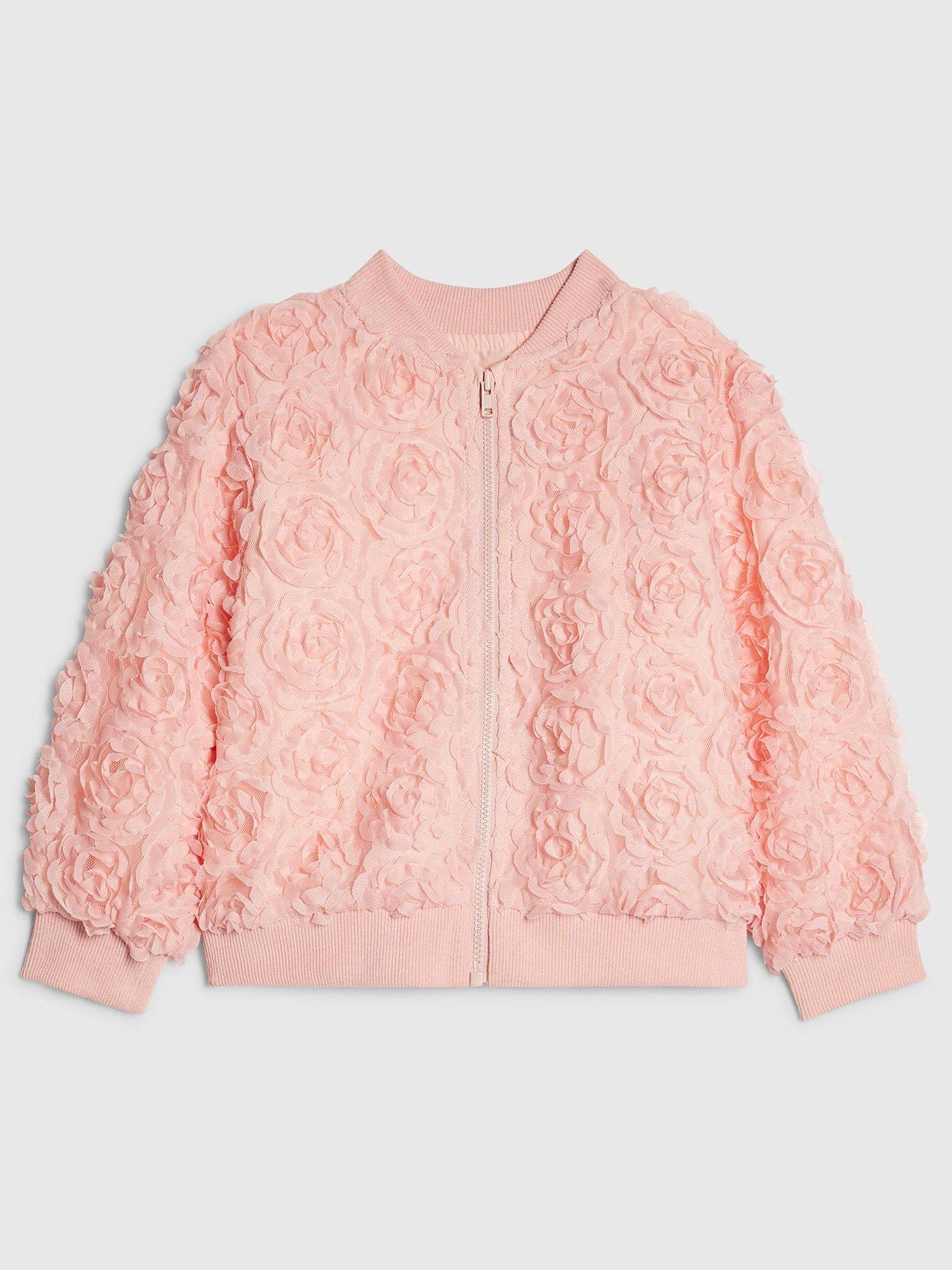 River Island Mini Girls 3D Floral Bomber Jacket - Pink