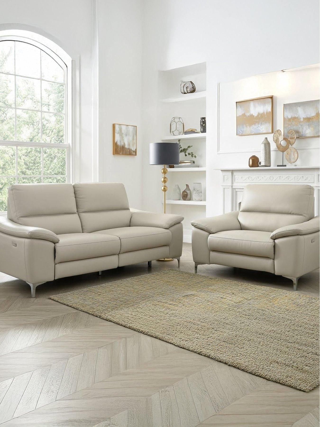 The Very Collection Pavilion Leather/Faux Leather Power Recliner 3 Seater and Armchair Set (Buy  &  SAVE!) - FSC® Certified