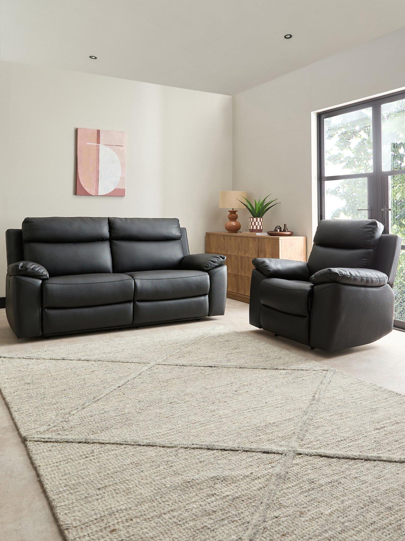 The Very Collection Edison Luxury Faux Leather 3 Seater Manual Recliner and Armchair Set (Buy  &  SAVE!) - FSC® Certified