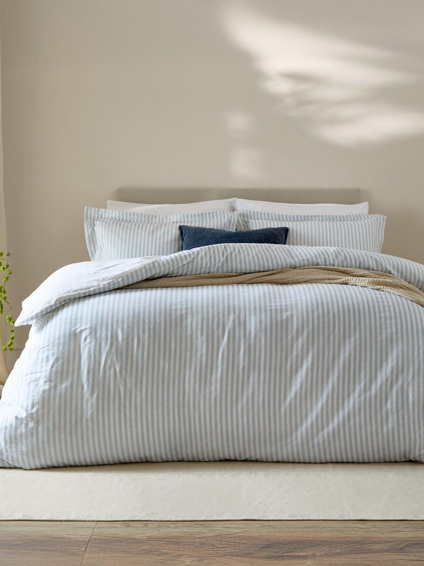 Yard Hebden Stripe 100% Cotton Duvet Set Honey Mineral Blue