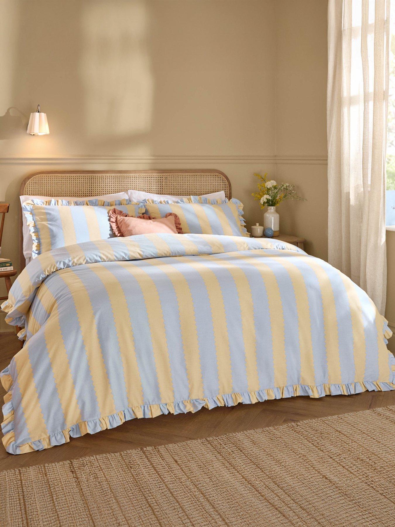 Wylder Birdie Stripe Single Duvet Set Lemon/sky