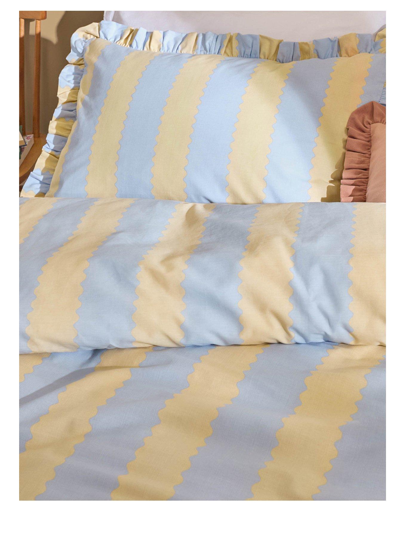 Image 2 of 4 of Wylder Birdie Stripe Single Duvet Set Lemon/sky