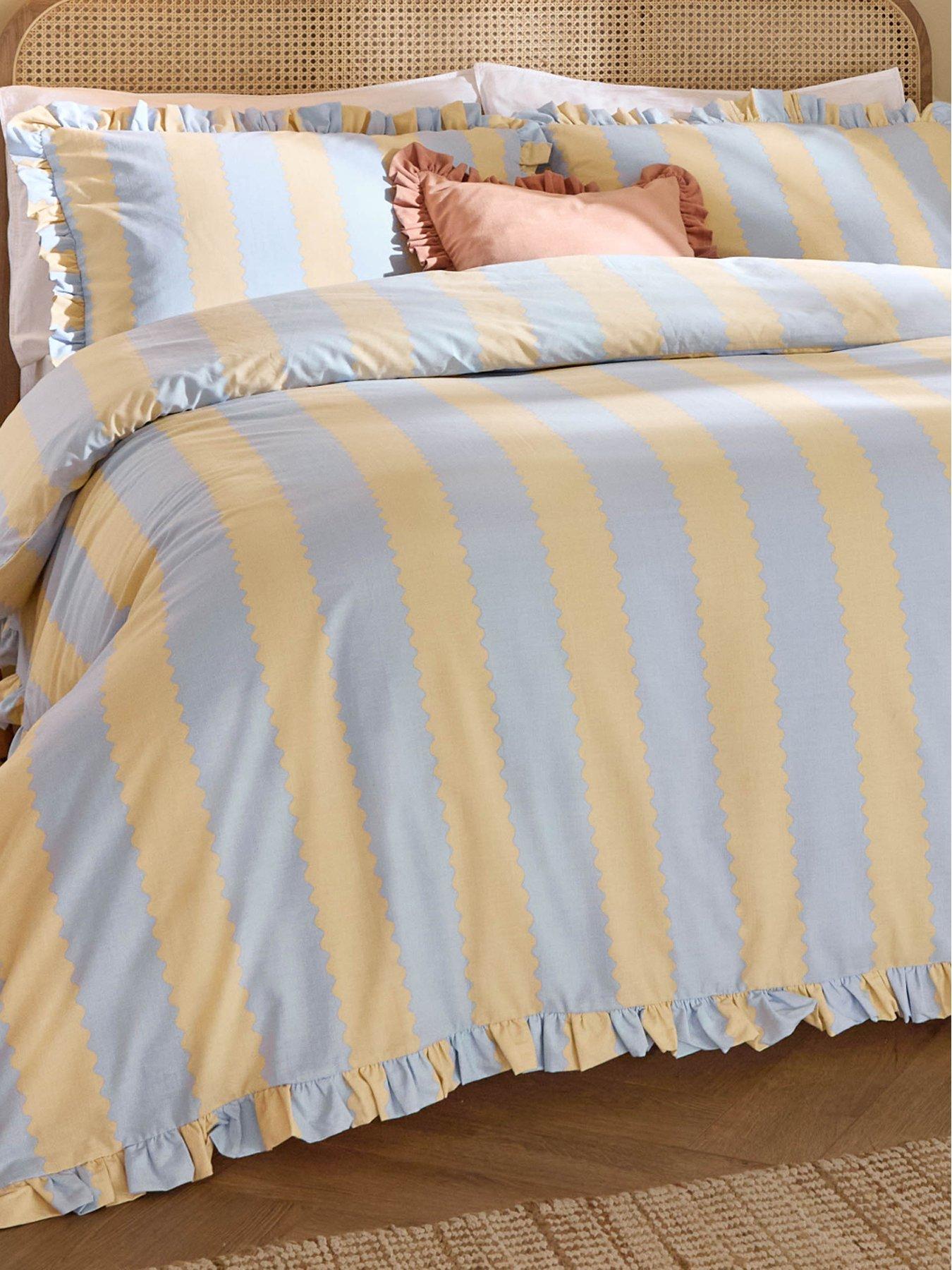 Image 3 of 4 of Wylder Birdie Stripe Single Duvet Set Lemon/sky