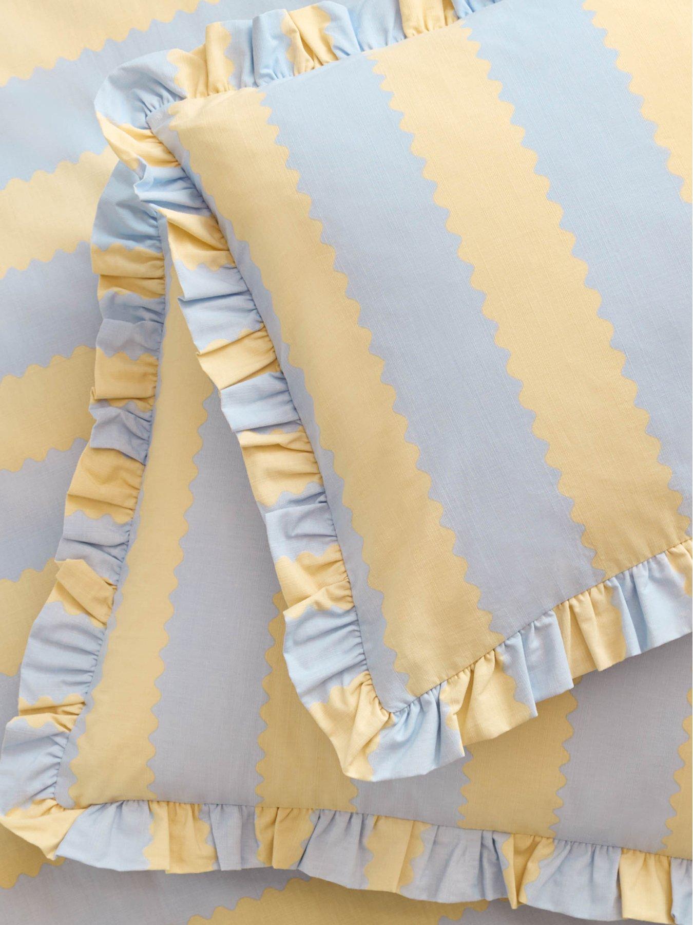 Image 4 of 4 of Wylder Birdie Stripe Single Duvet Set Lemon/sky