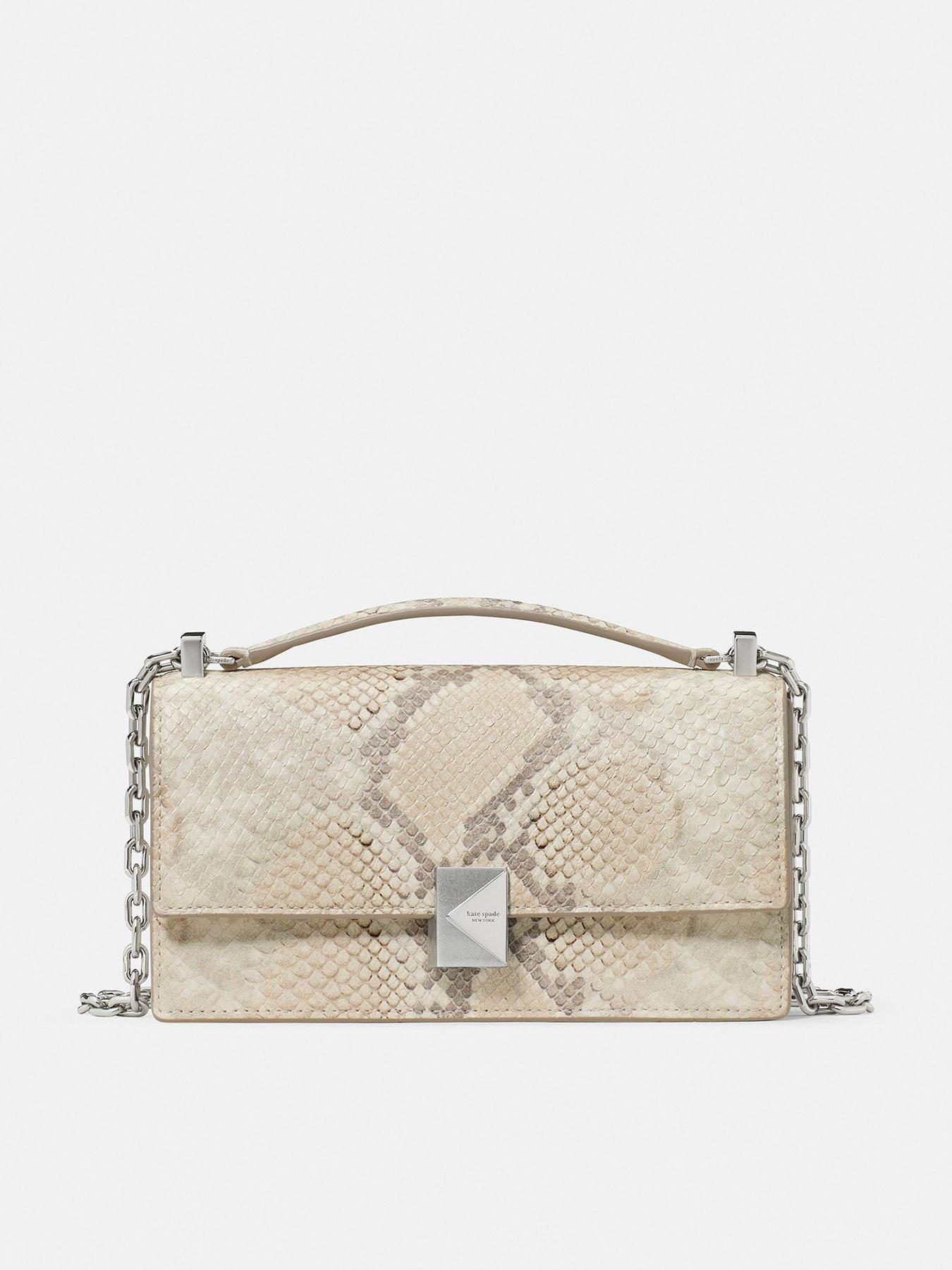 Kate Spade New York Deco Snake Embossed Leather Mini Flap Chain Crossbody - Beige