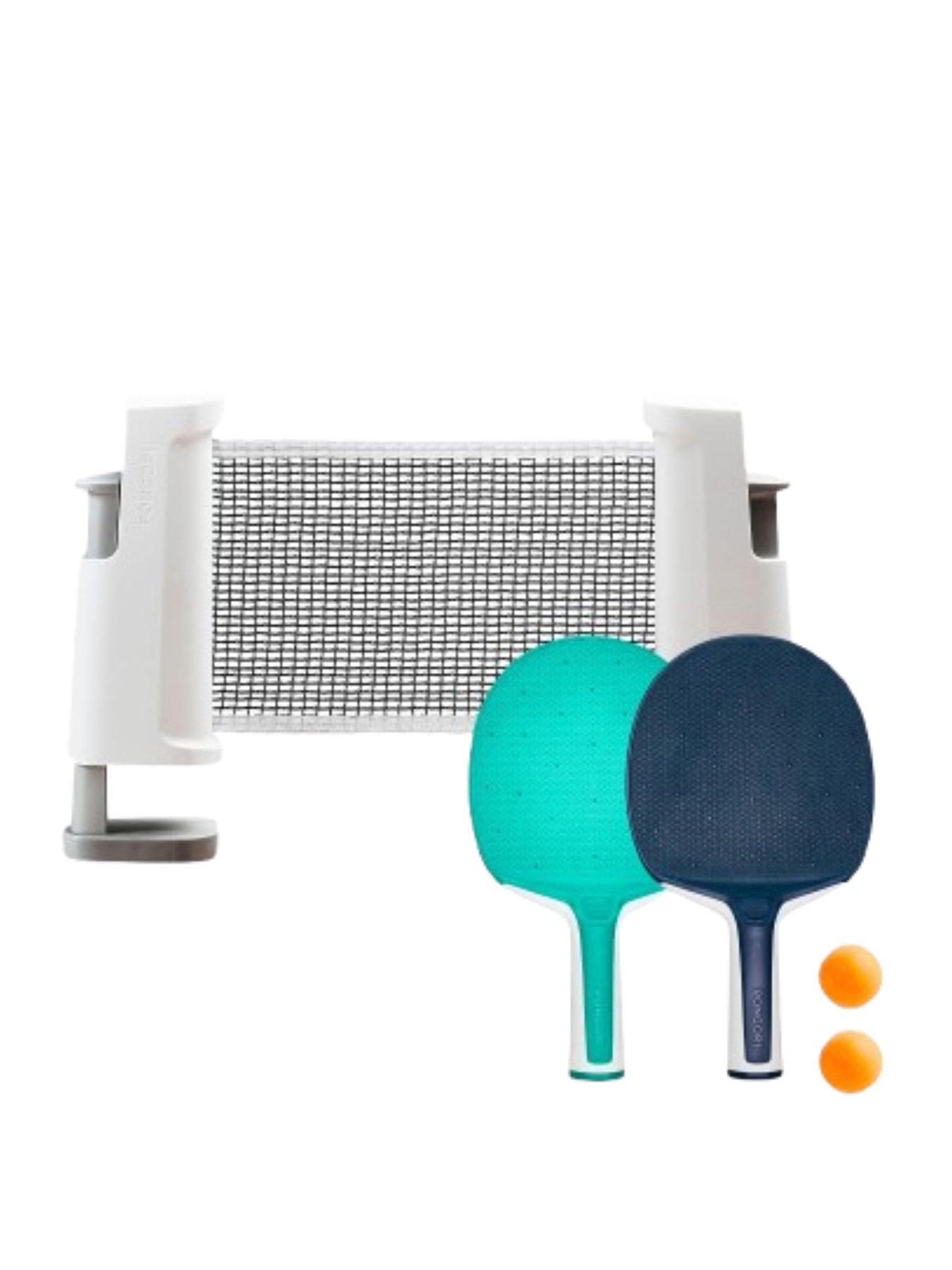 Decathlon Table Tennis Set with Posts, Adjustable Rollnet, 2 Bats and 2 Balls - White/Grey