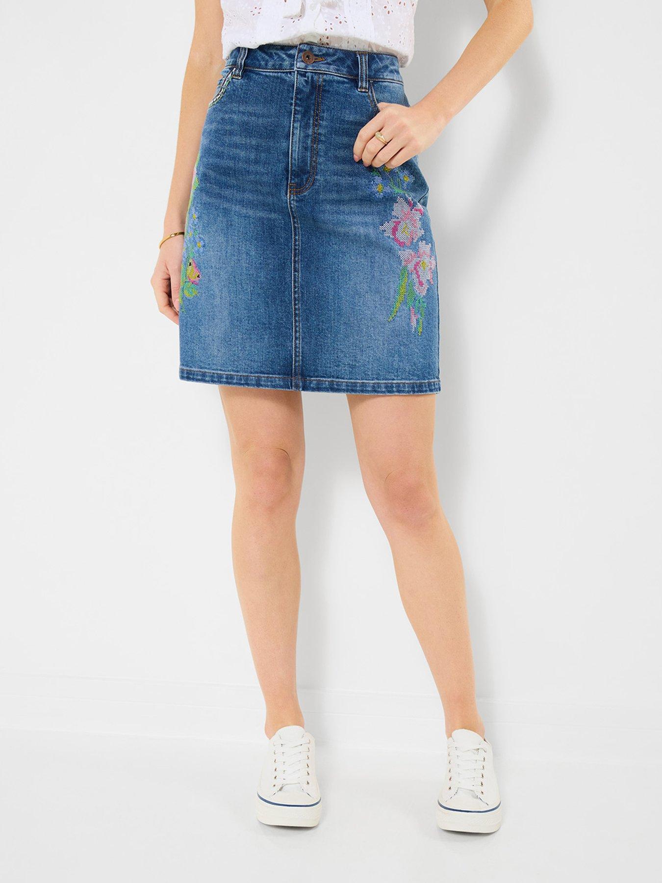Joe Browns Dalia Embroidered Denim Mini Skirt - Blue
