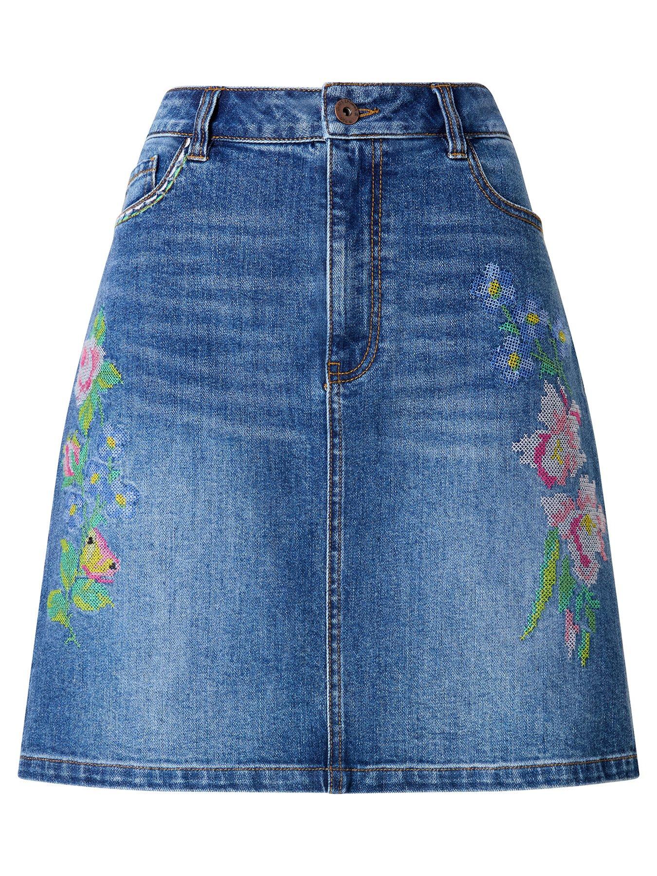 Joe Browns Dalia Embroidered Denim Mini Skirt - Blue | Very