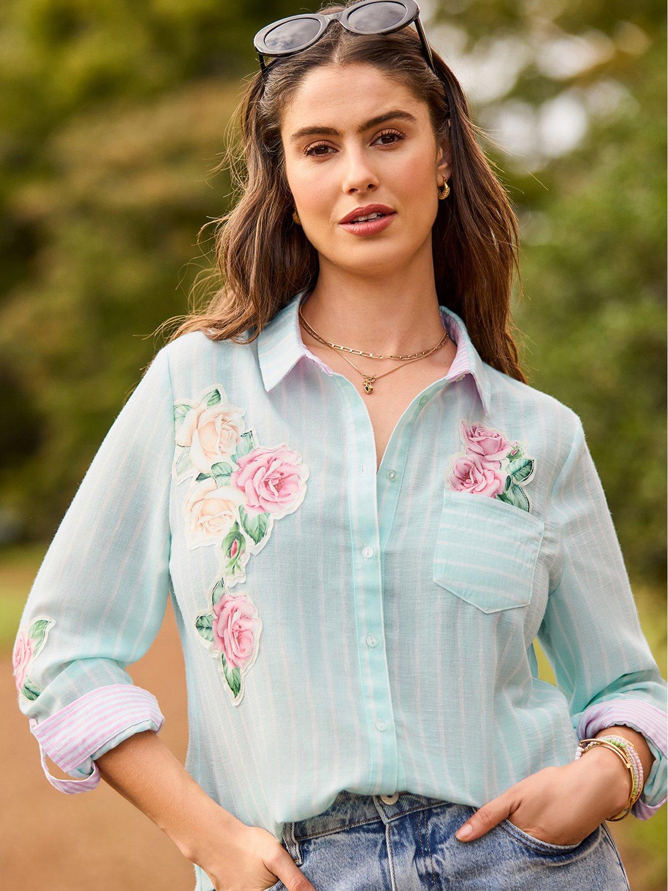 Joe Browns Vintage Roses Applique Shirt - Blue