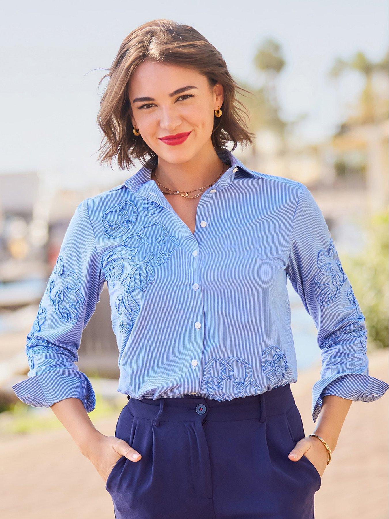 Joe Browns Rebecca Applique Striped Shirt, Blue, Size 14, Women